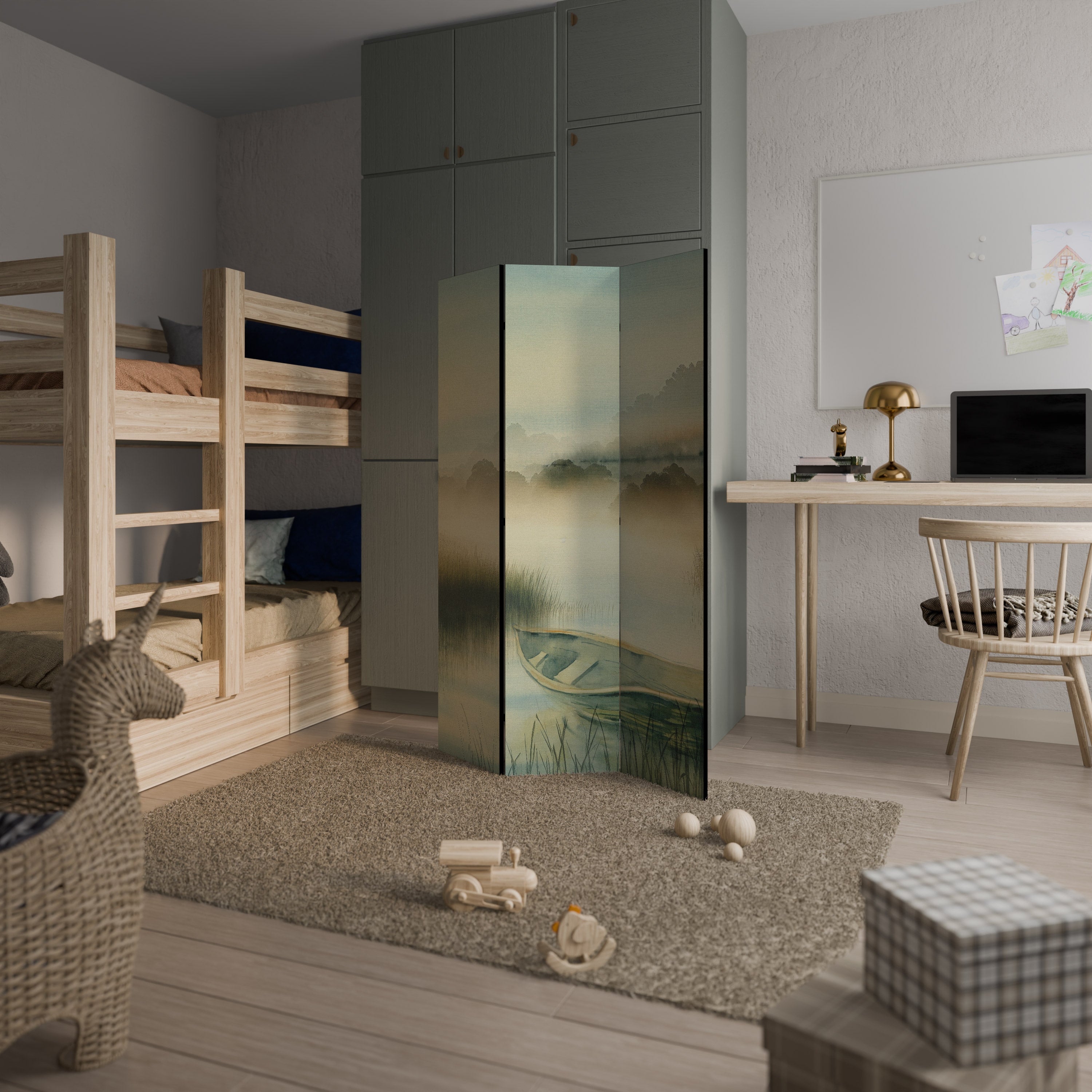 Paravent décoratif à 3 panneaux MORNING BY THE LAKE