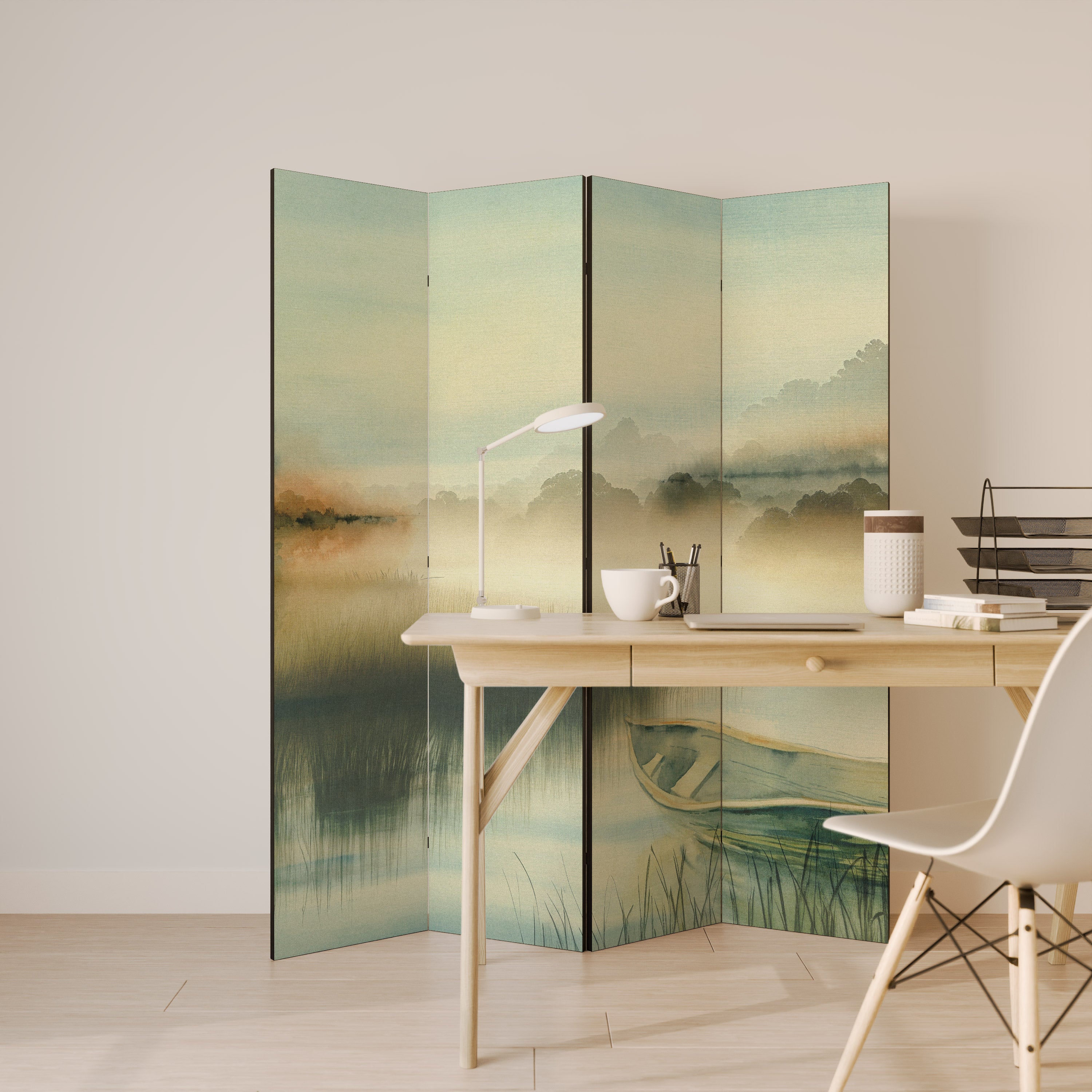 MORNING BY THE LAKE 4-Panel Room Divider
