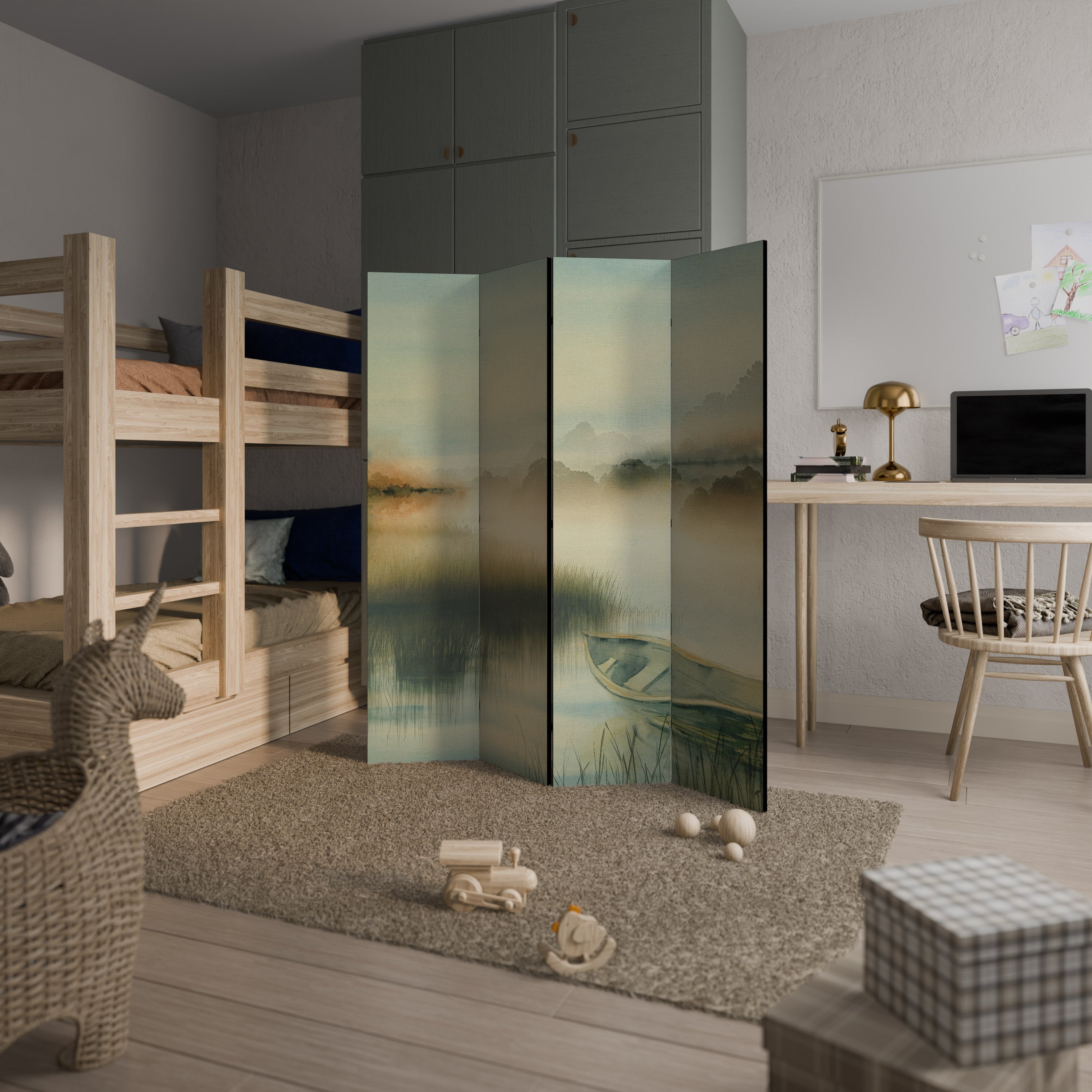 Paravent décoratif à 4 panneaux MORNING BY THE LAKE