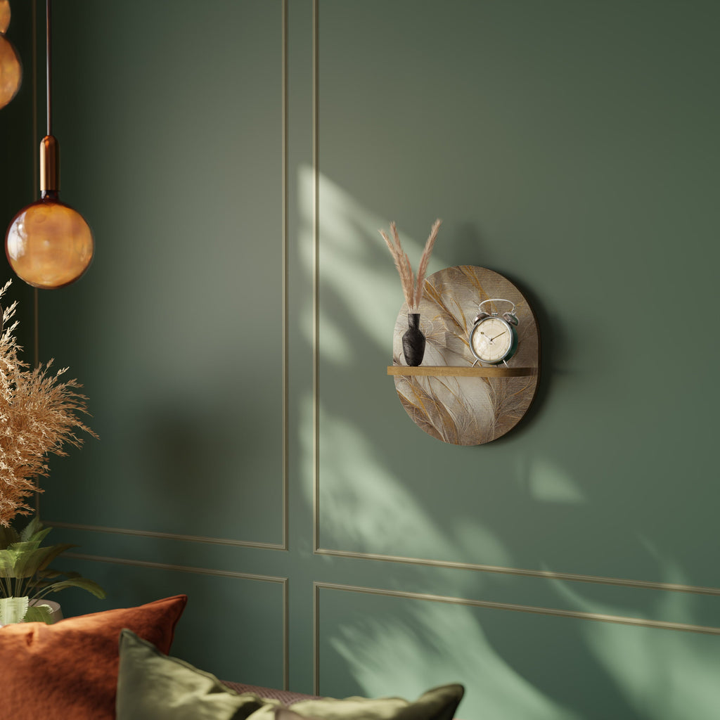 Étagère d'art ovale SOFT PLUMAGE effet chêne