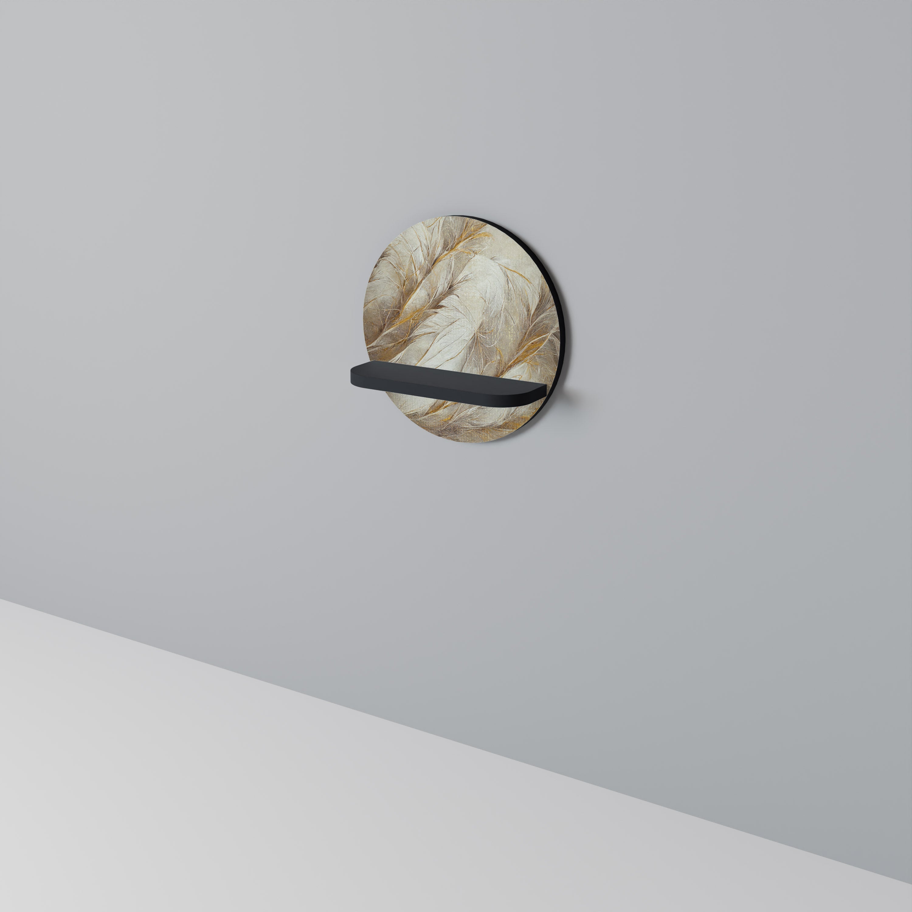 Étagère d'art ronde SOFT PLUMAGE en finition noire