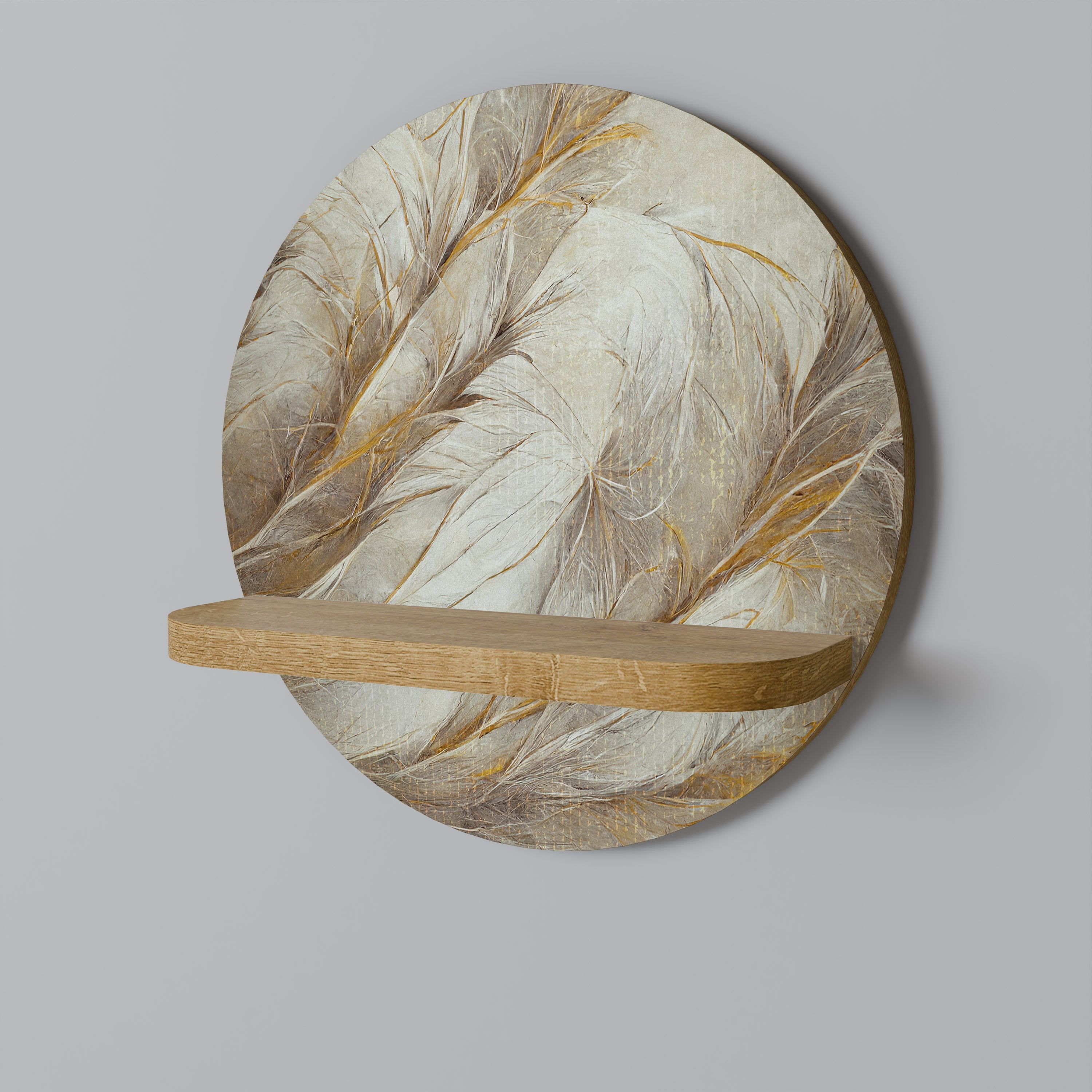 Étagère d'art ronde SOFT PLUMAGE effet chêne