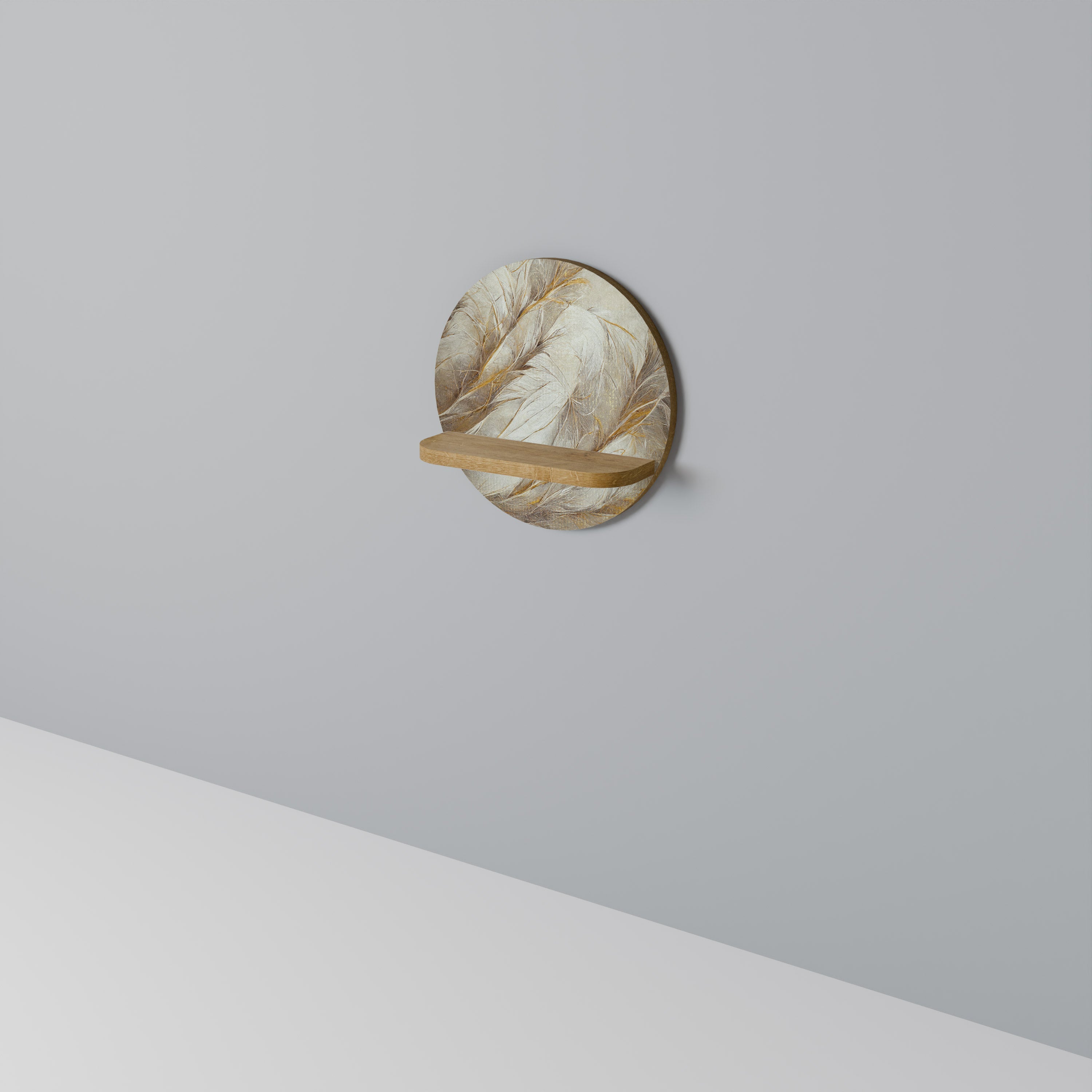 Étagère d'art ronde SOFT PLUMAGE effet chêne