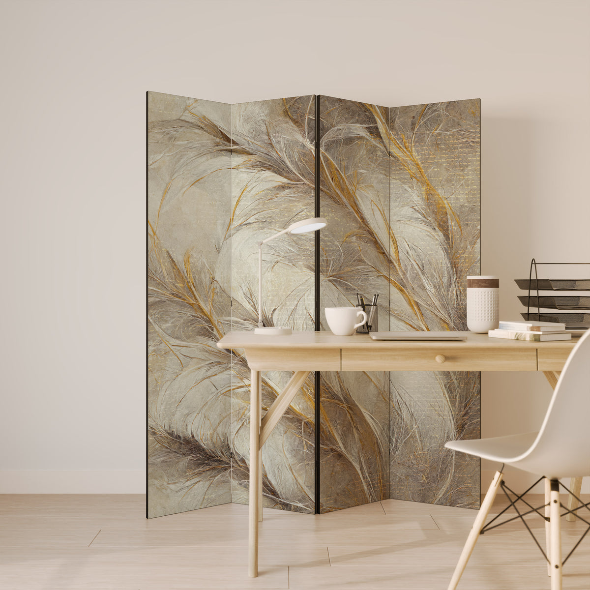SOFT PLUMAGE 4-Panel Room Divider