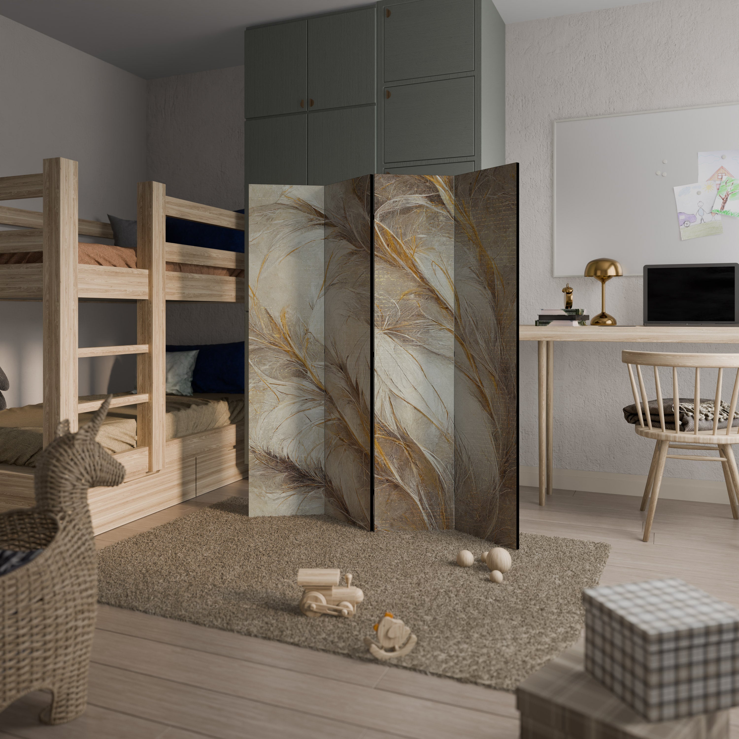 Paravent décoratif à 4 panneaux SOFT PLUMAGE