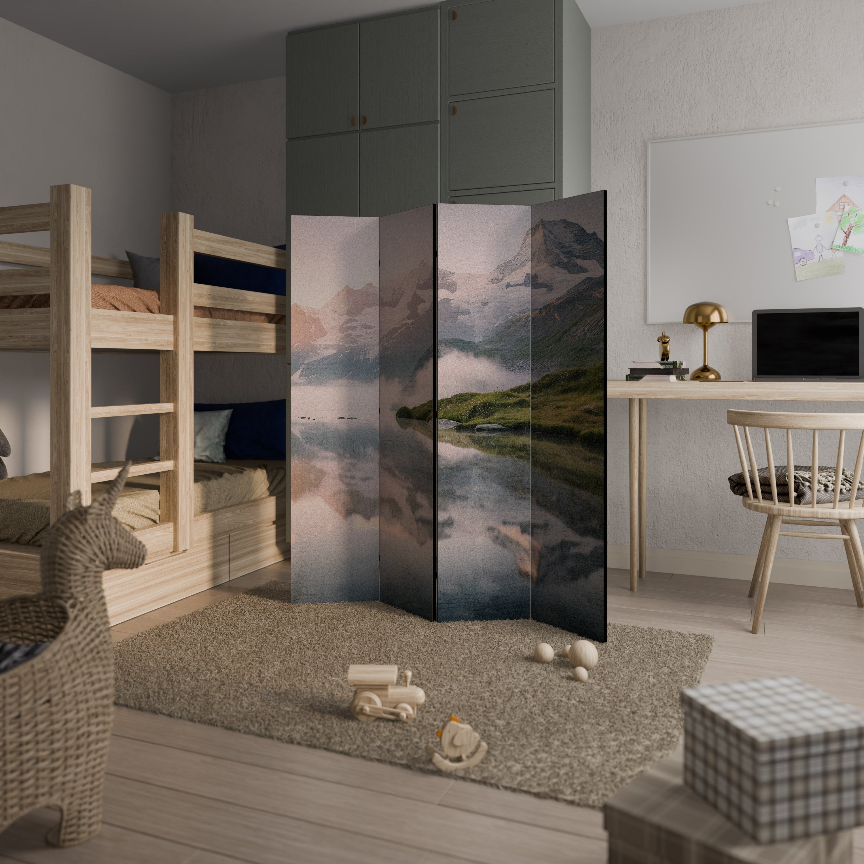 Paravent décoratif à 4 panneaux FOGGY HORIZON