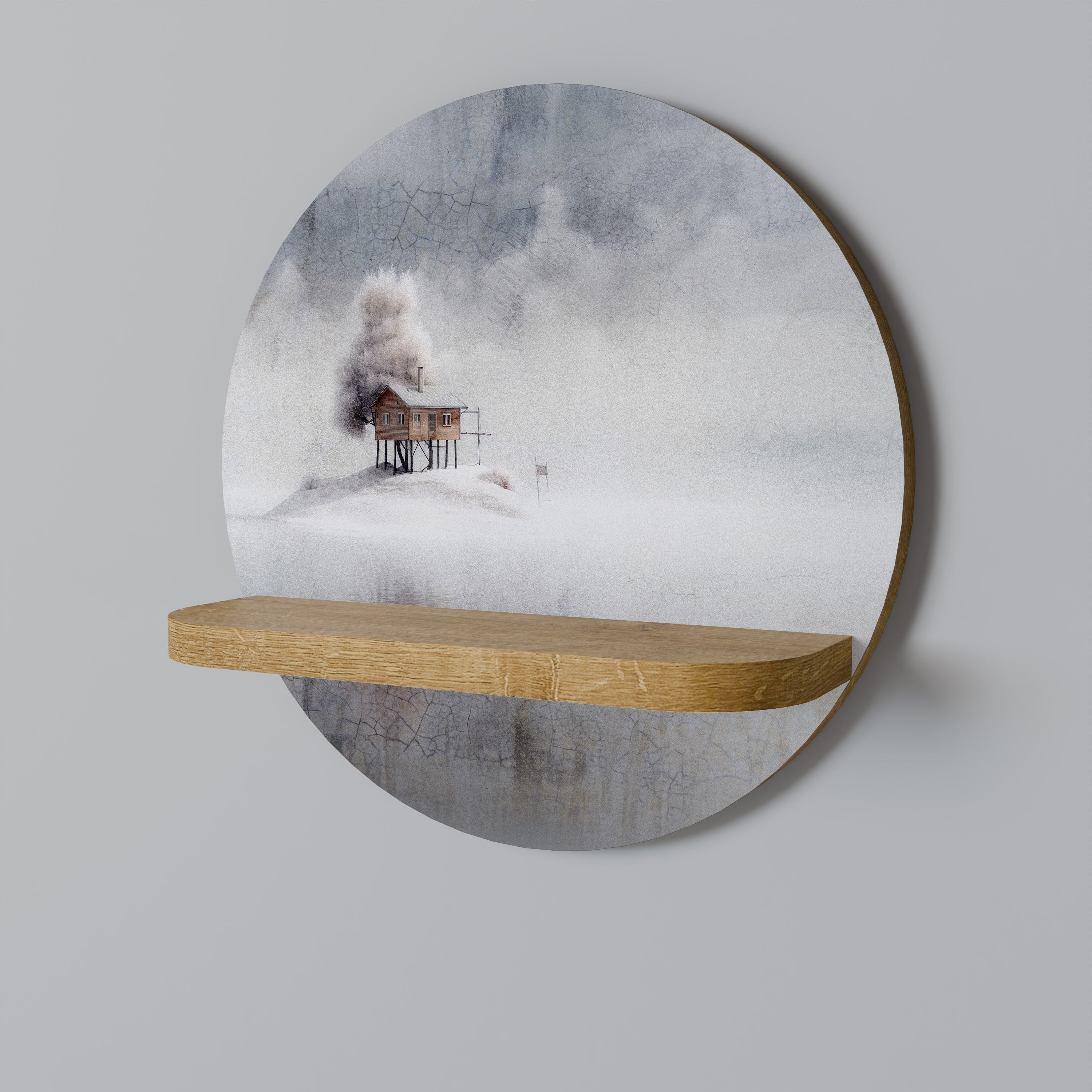 Étagère d'art ronde SILENT CABIN effet chêne