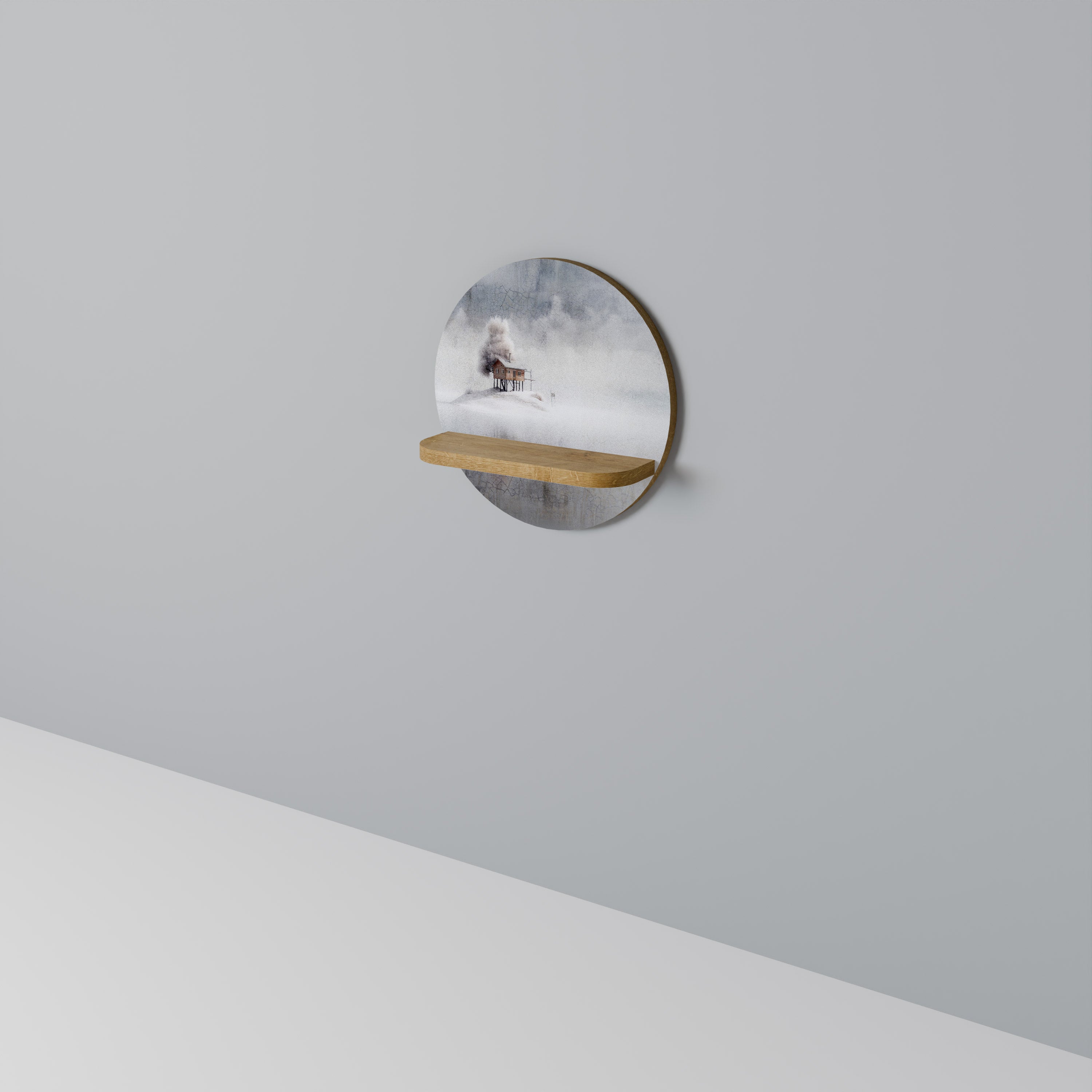 Étagère d'art ronde SILENT CABIN effet chêne