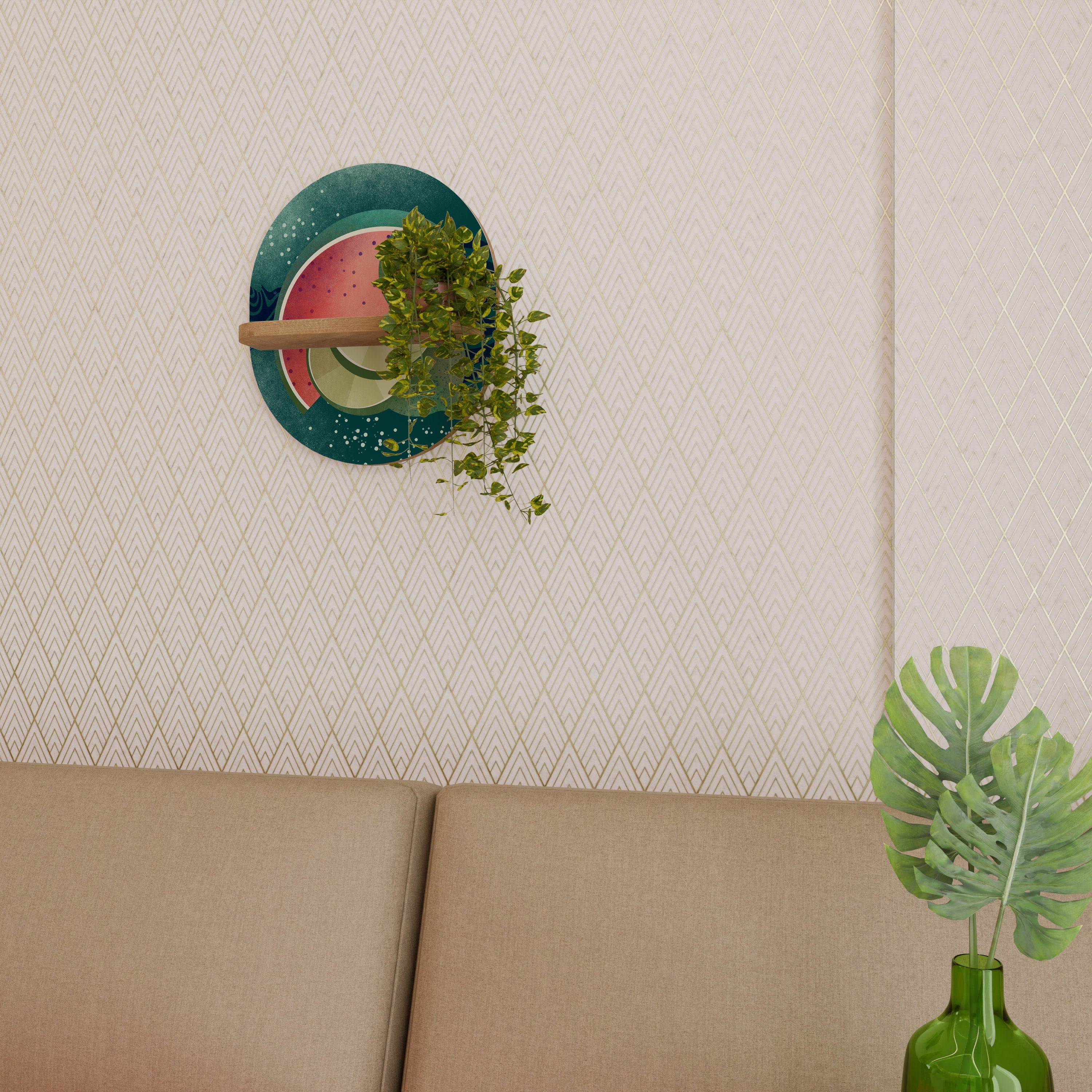 Étagère d'art ovale FRUIT POWER effet chêne