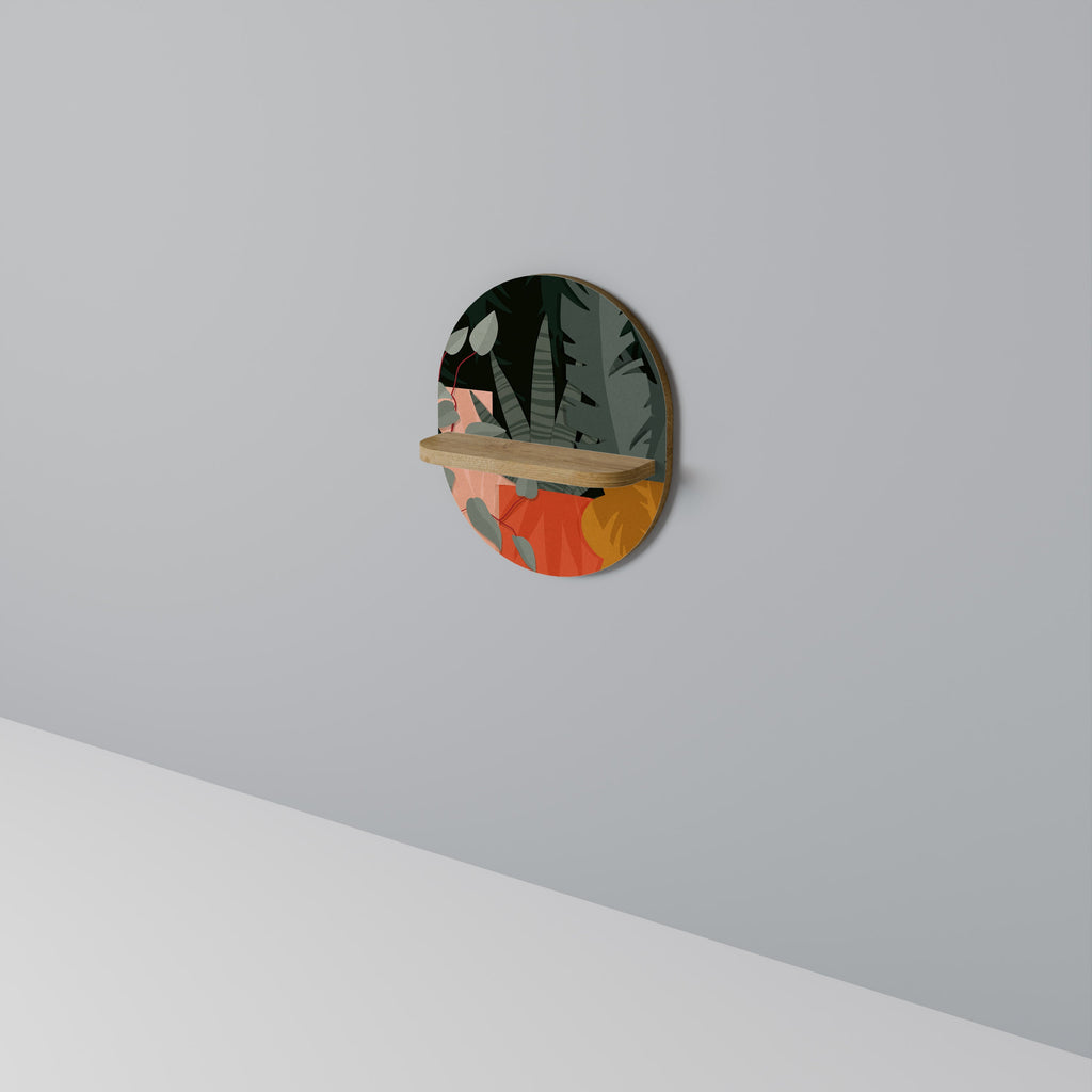 Étagère ovale effet chêne à composition tropicale