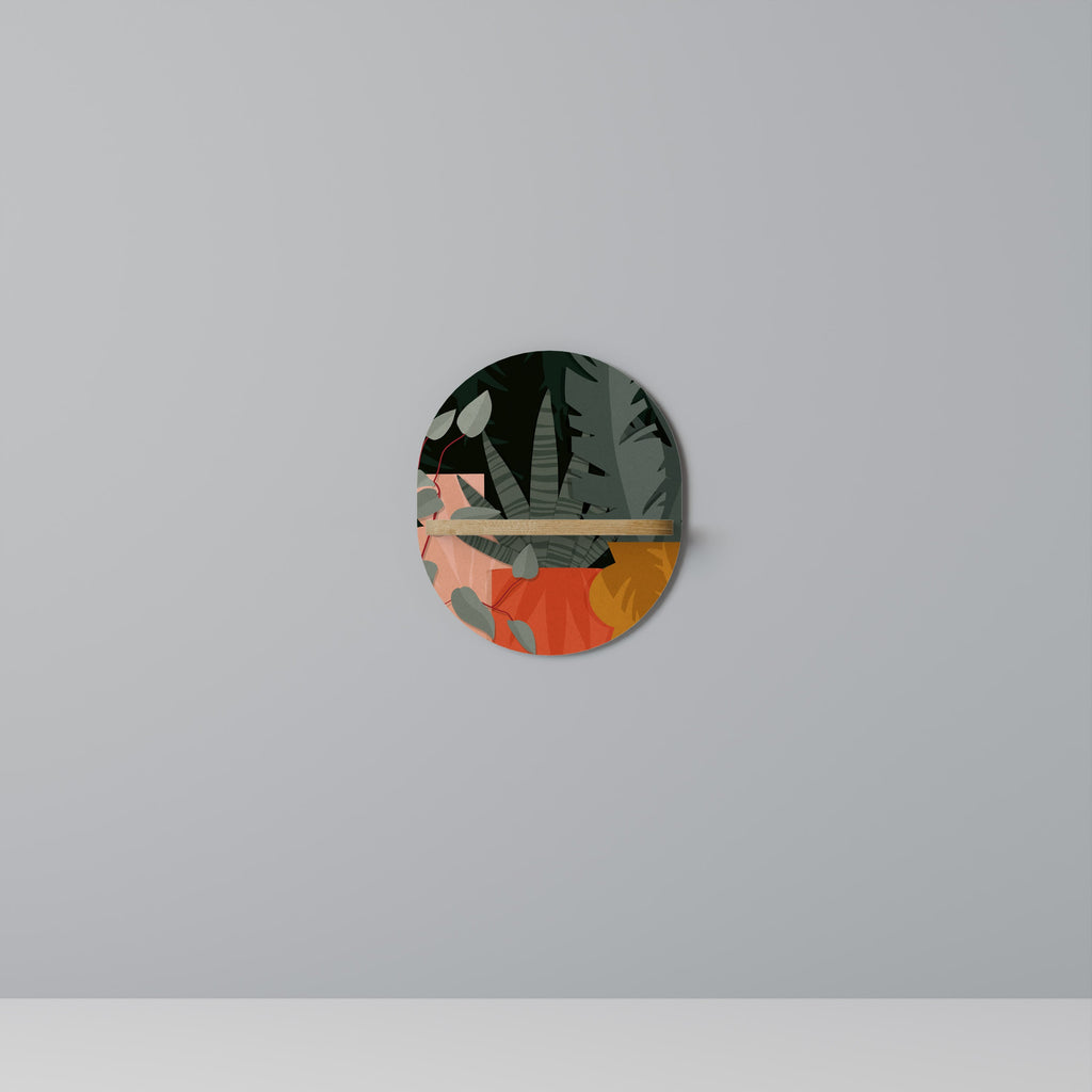 Étagère ovale effet chêne à composition tropicale