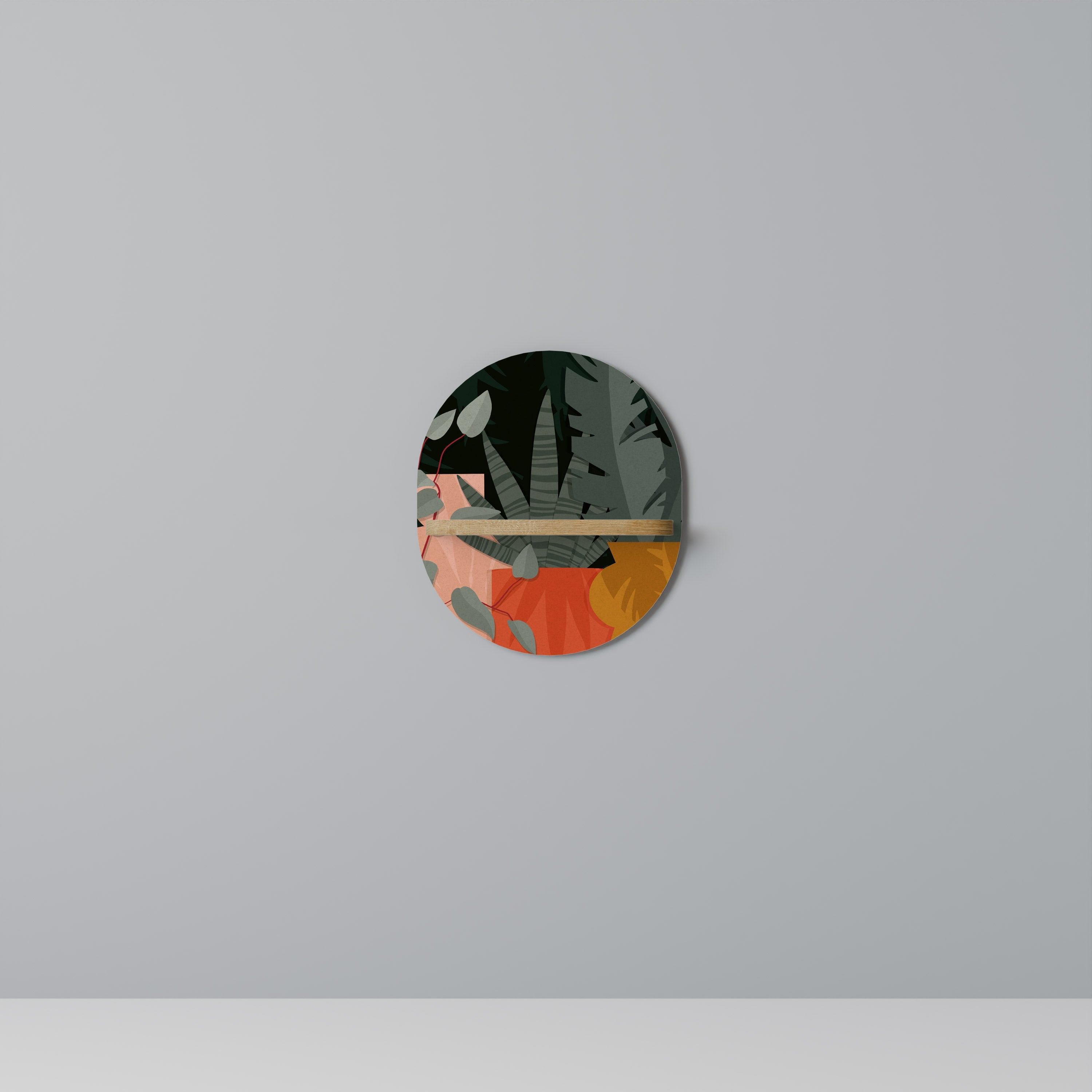 Étagère ovale effet chêne à composition tropicale