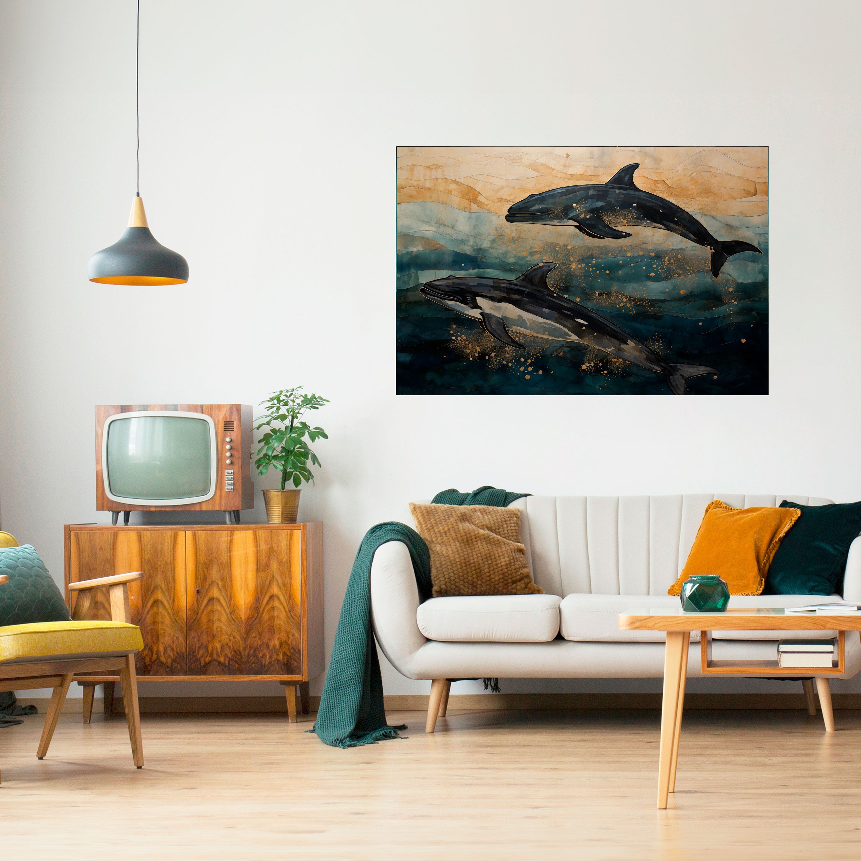 Affiche horizontale autocollante « VAGUES DORÉES »