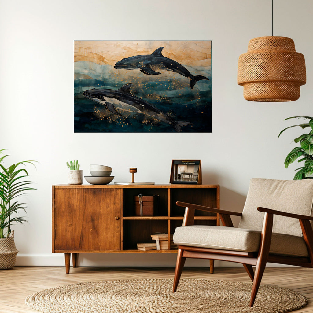 Affiche horizontale autocollante « VAGUES DORÉES »