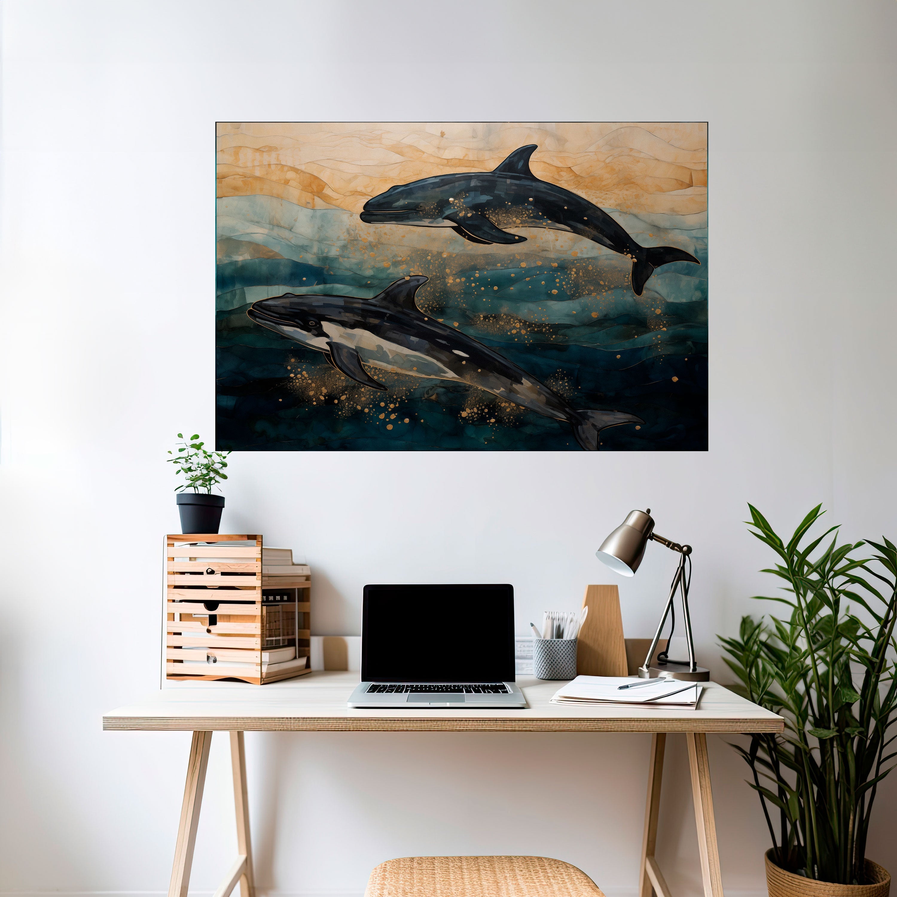 Affiche horizontale autocollante « VAGUES DORÉES »