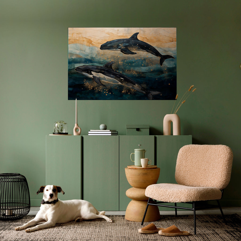 Affiche horizontale autocollante « VAGUES DORÉES »