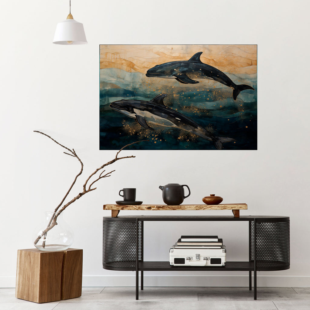 Affiche horizontale autocollante « VAGUES DORÉES »