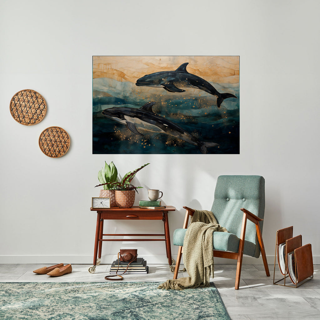 Affiche horizontale autocollante « VAGUES DORÉES »