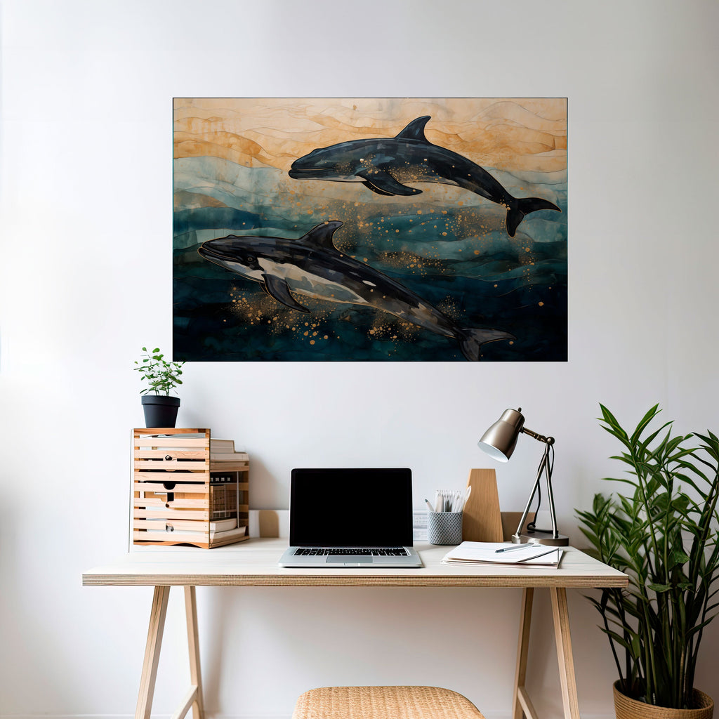 Affiche horizontale autocollante « VAGUES DORÉES »