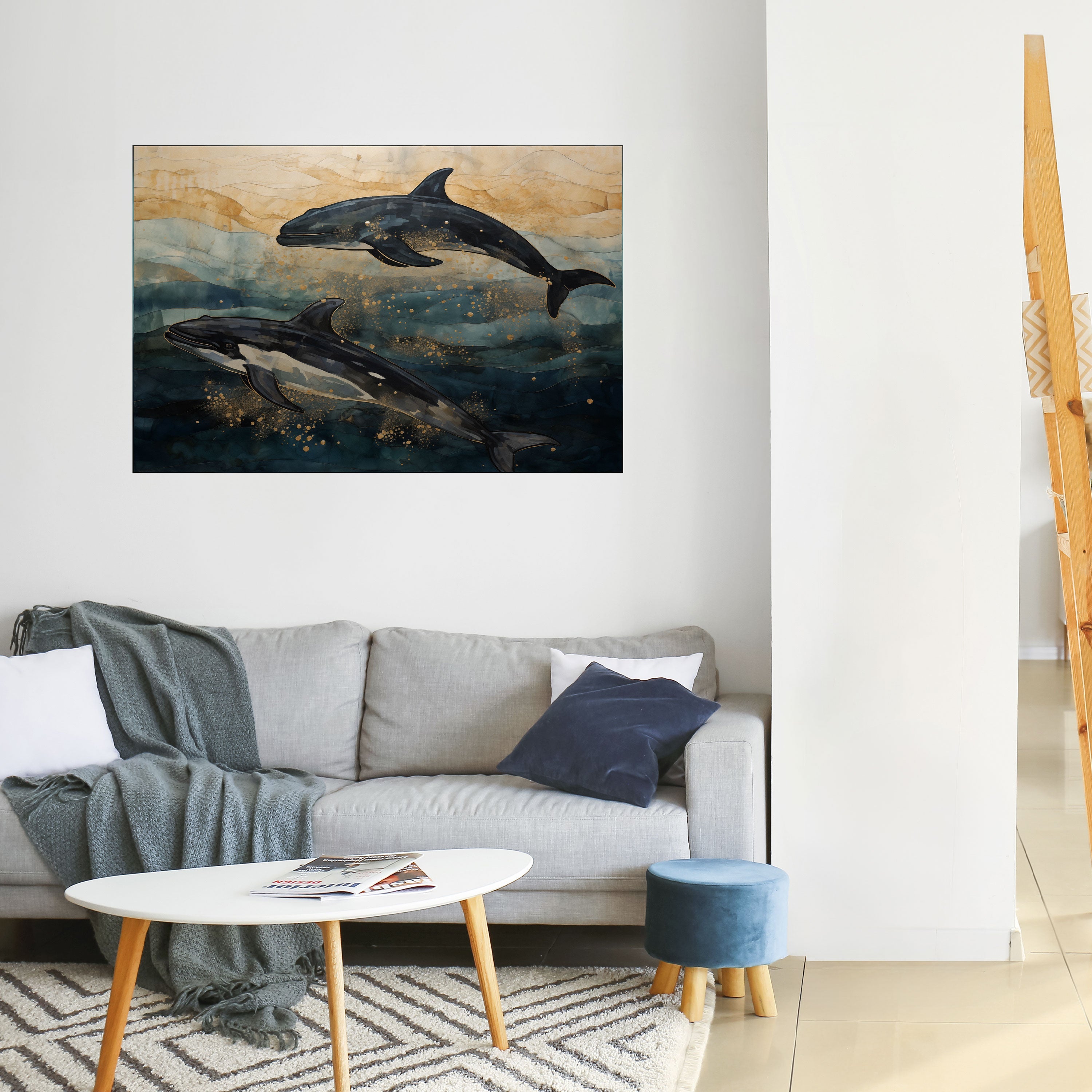 Affiche horizontale autocollante « VAGUES DORÉES »