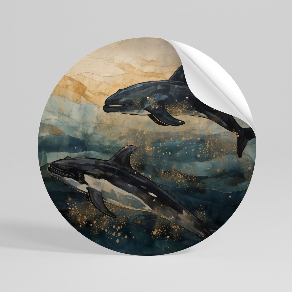 GOLDEN WAVES Peel and Stick Round Sticker