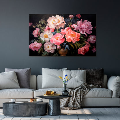 PEONIES BLOSSOM Horizontal Canvas Print