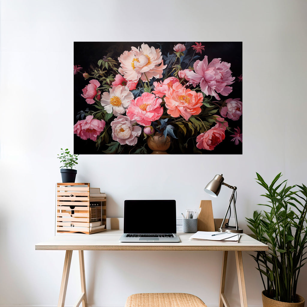 PEONIES BLOSSOM Peel and Stick Horizontal Poster