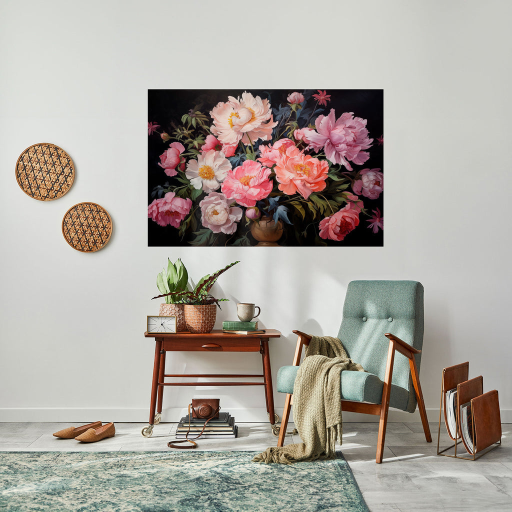 PEONIES BLOSSOM Peel and Stick Horizontal Poster