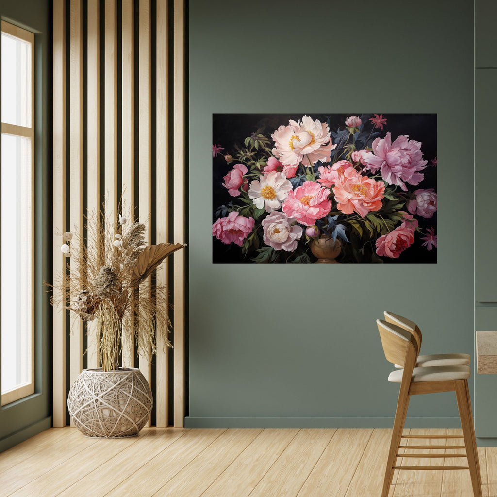 PEONIES BLOSSOM Peel and Stick Horizontal Poster