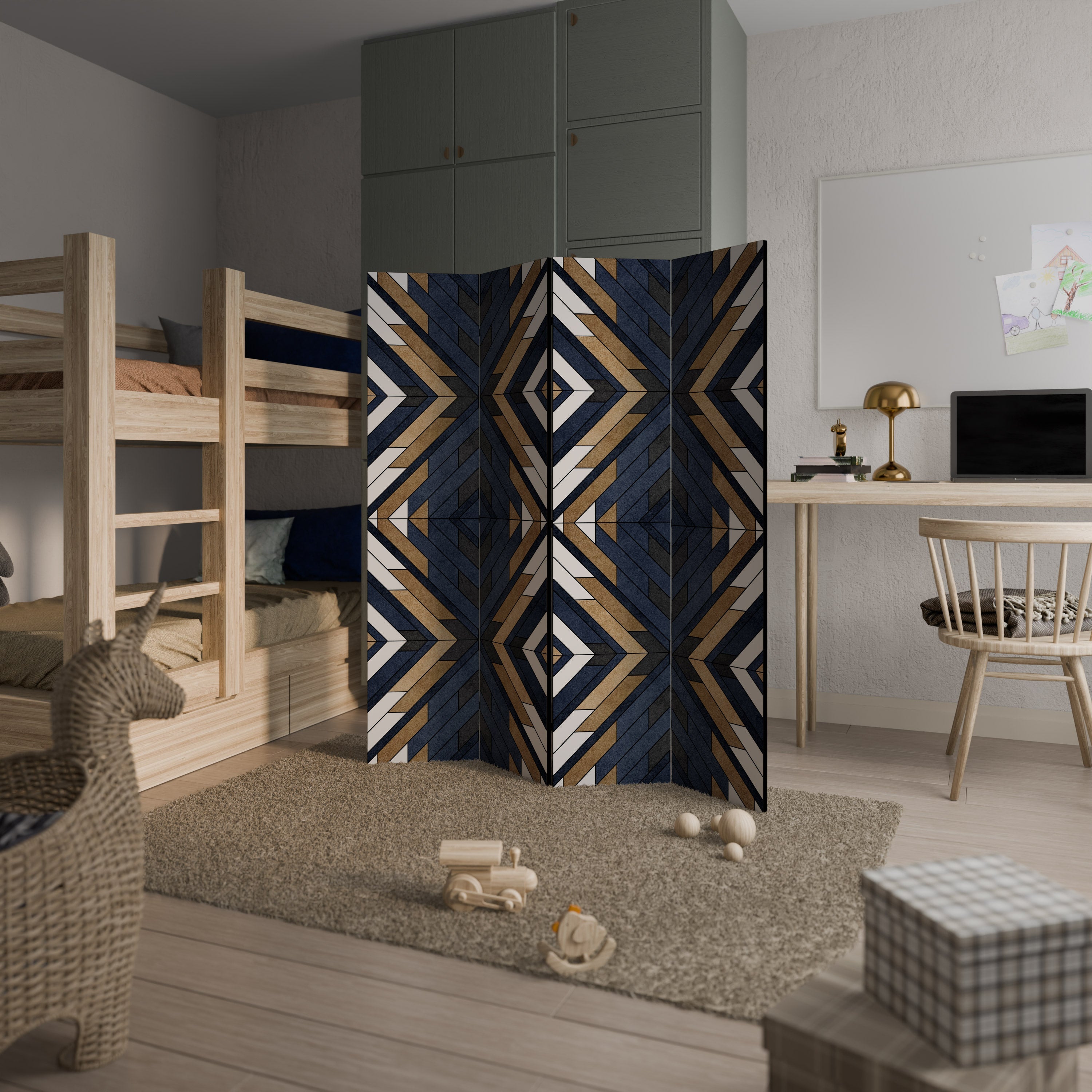 Séparateur de pièce décoratif à 4 panneaux GÉOMÉTRIE ARTISTIQUE