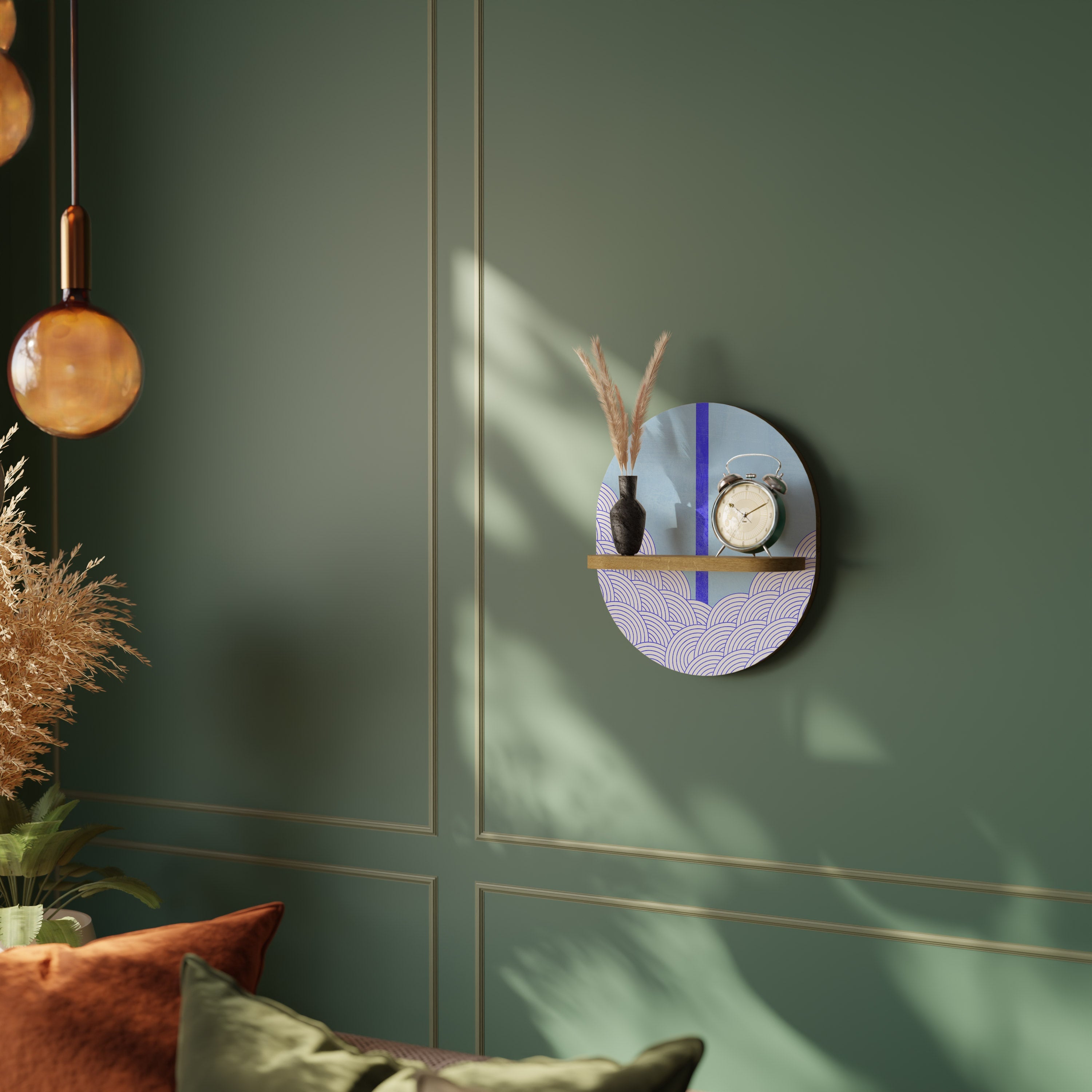 Étagère d'art ovale TIDAL STRIPE effet chêne