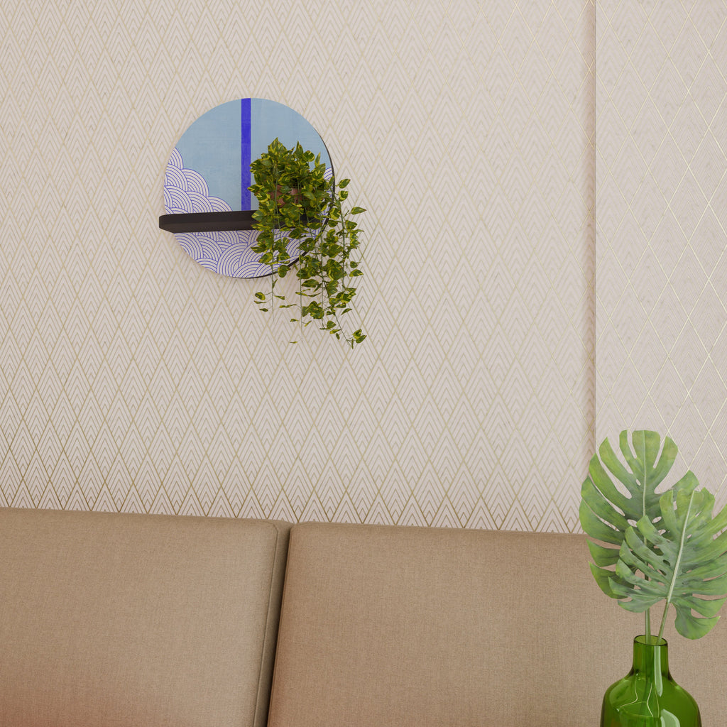 Étagère d'art ronde TIDAL STRIPE en finition noire