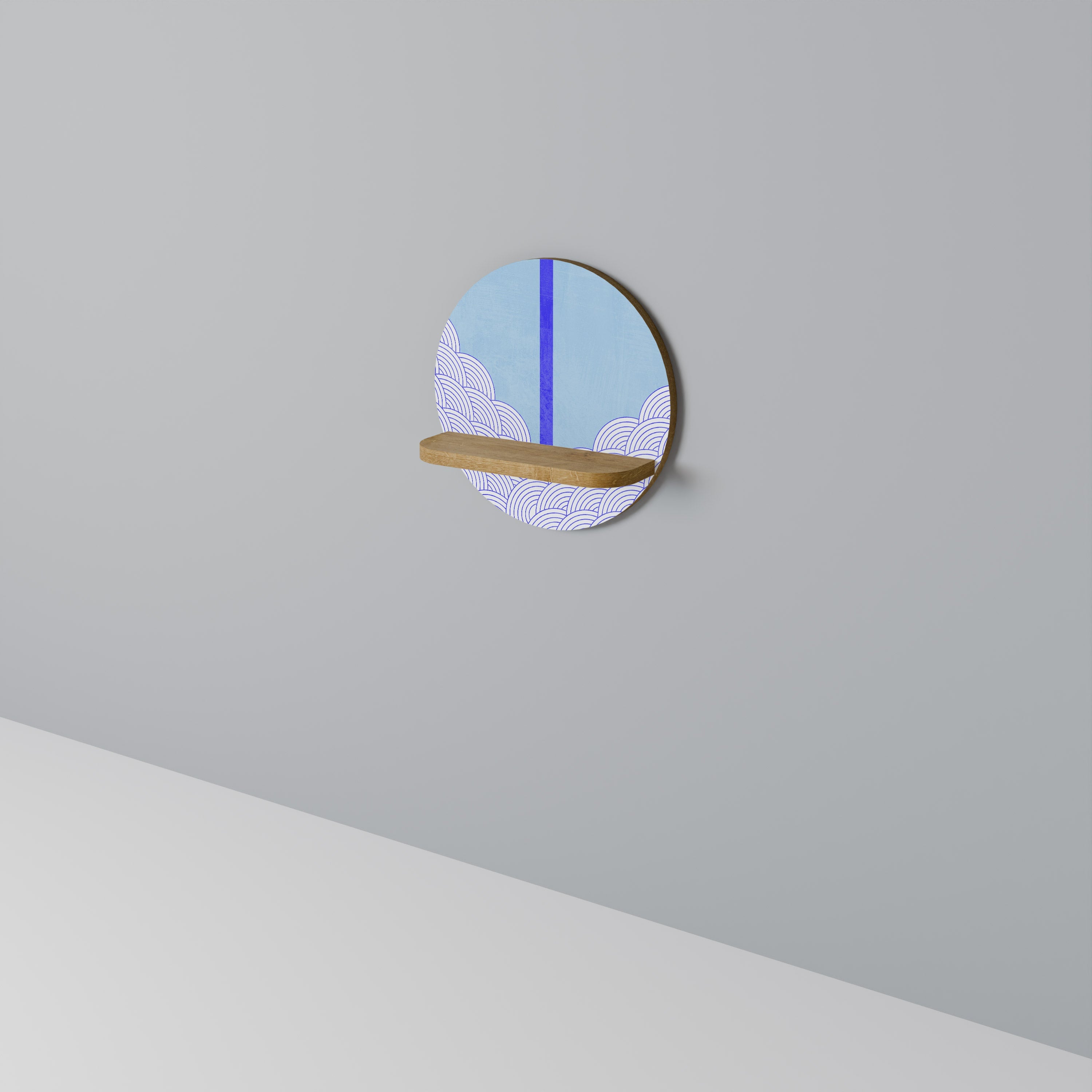 Étagère d'art ronde TIDAL STRIPE effet chêne