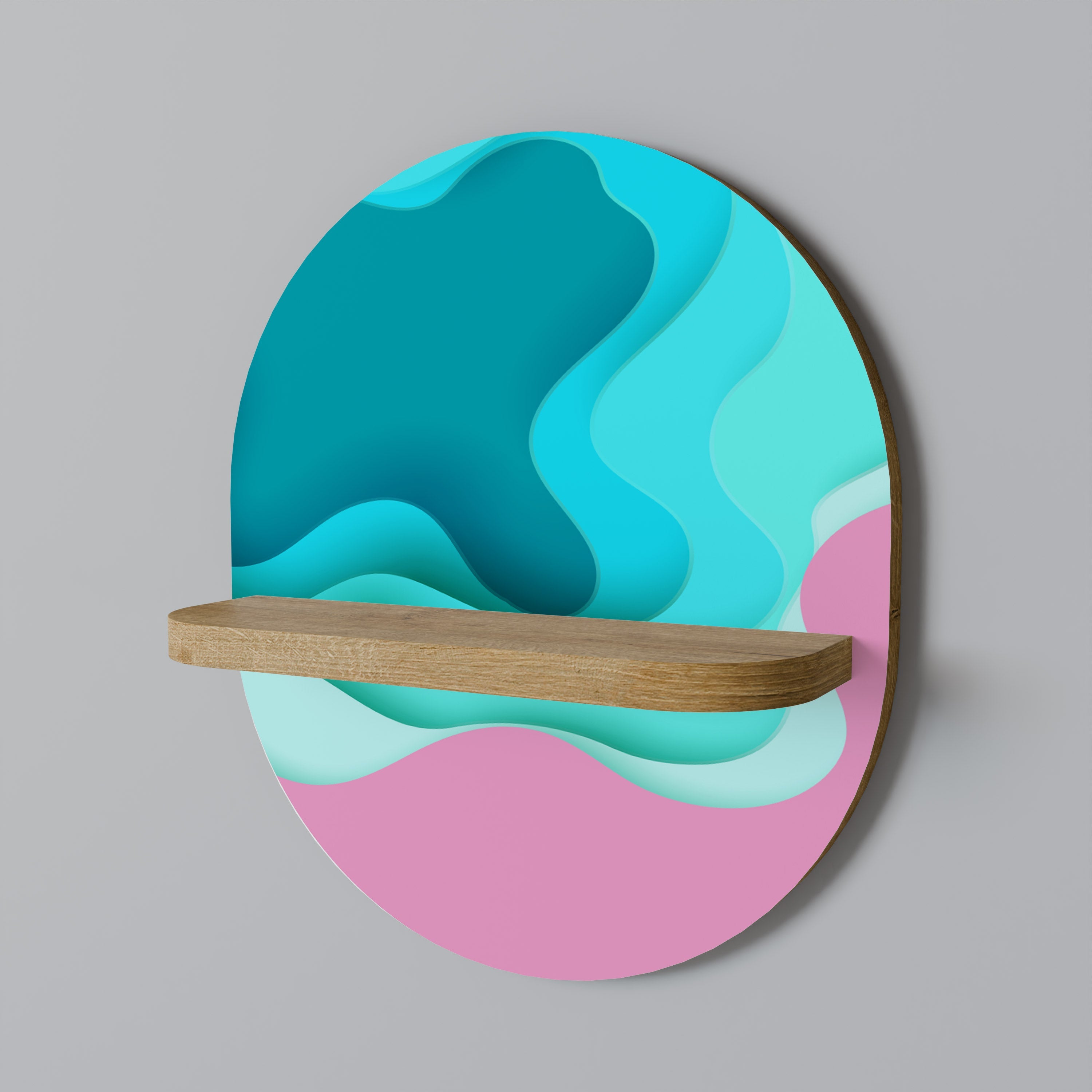 Étagère d'art ovale CYANIC ABYSS effet chêne