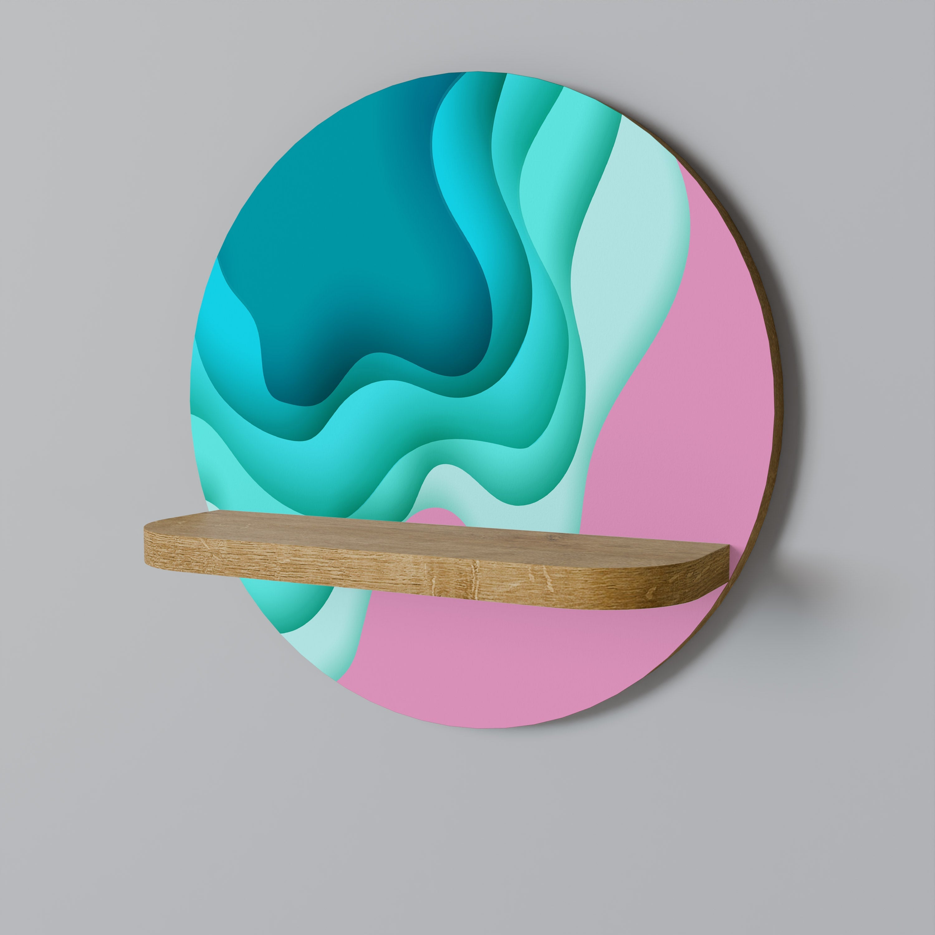 Étagère d'art ronde CYANIC ABYSS effet chêne