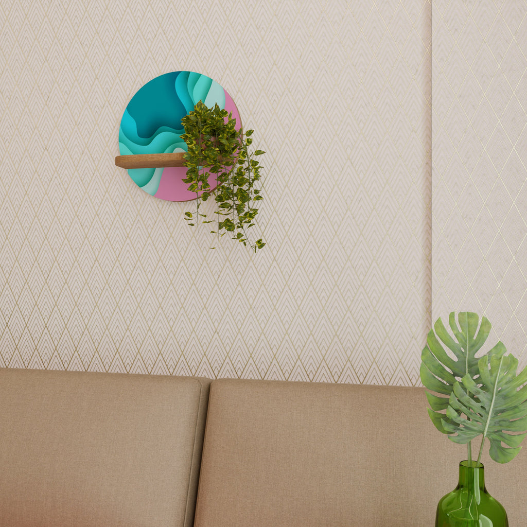 Étagère d'art ronde CYANIC ABYSS effet chêne