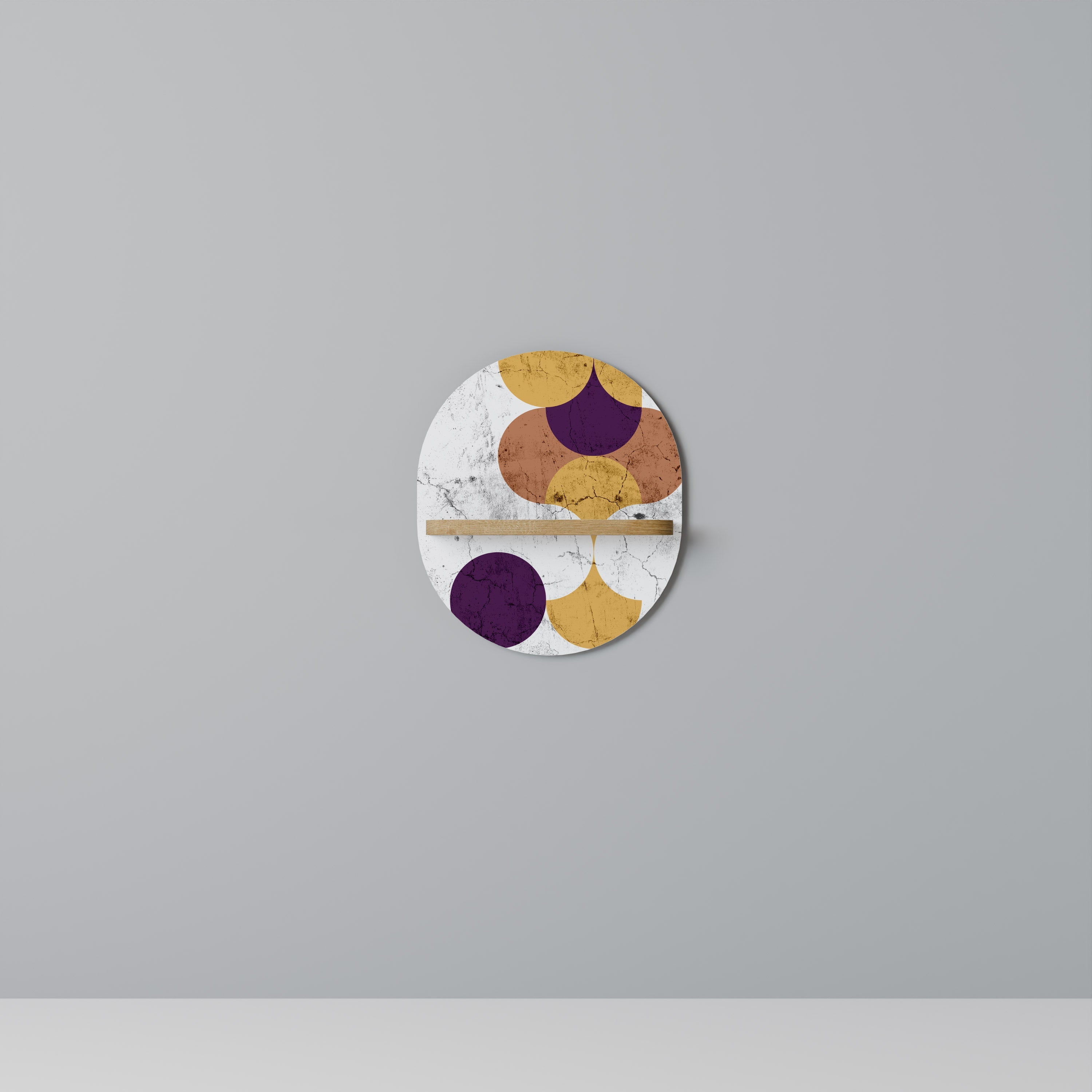 Étagère d'art ovale effet chêne à géométrie craquelée