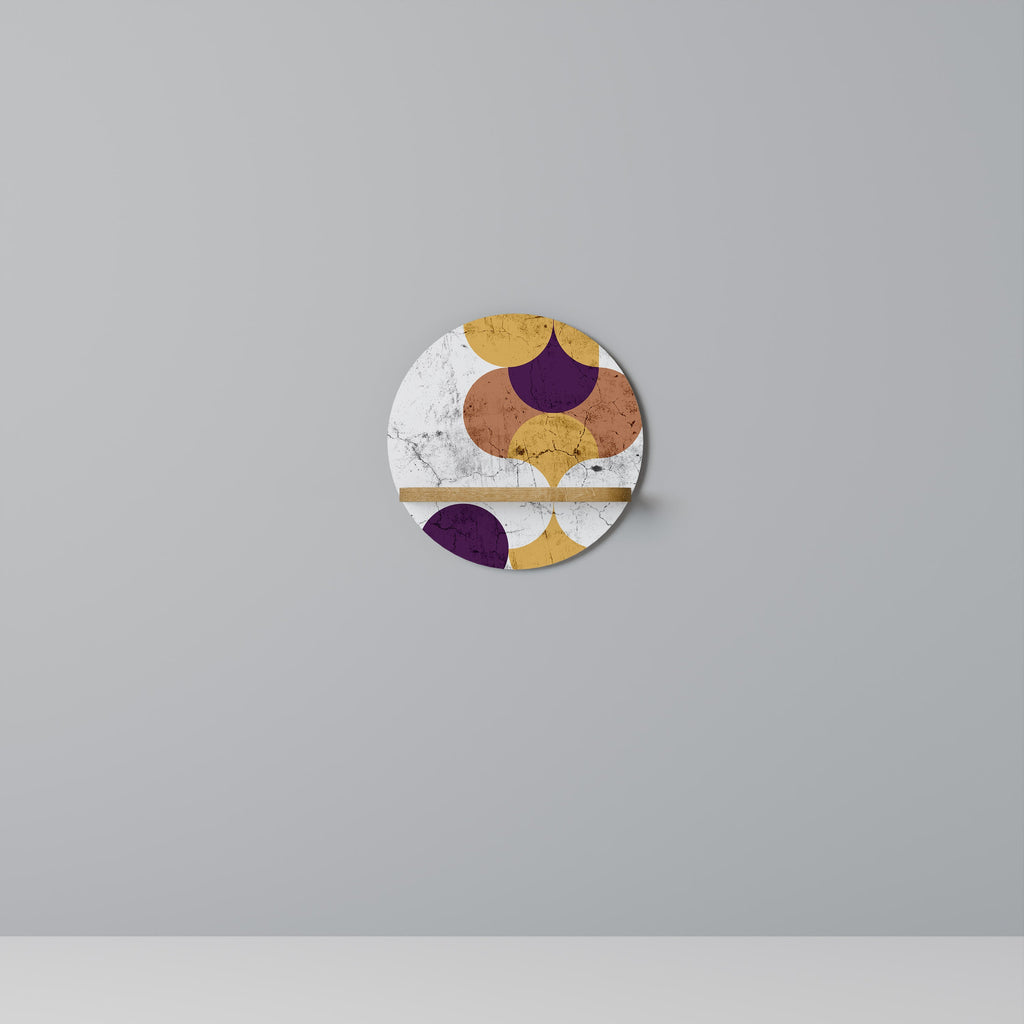 Étagère d'art ronde effet chêne à géométrie craquelée