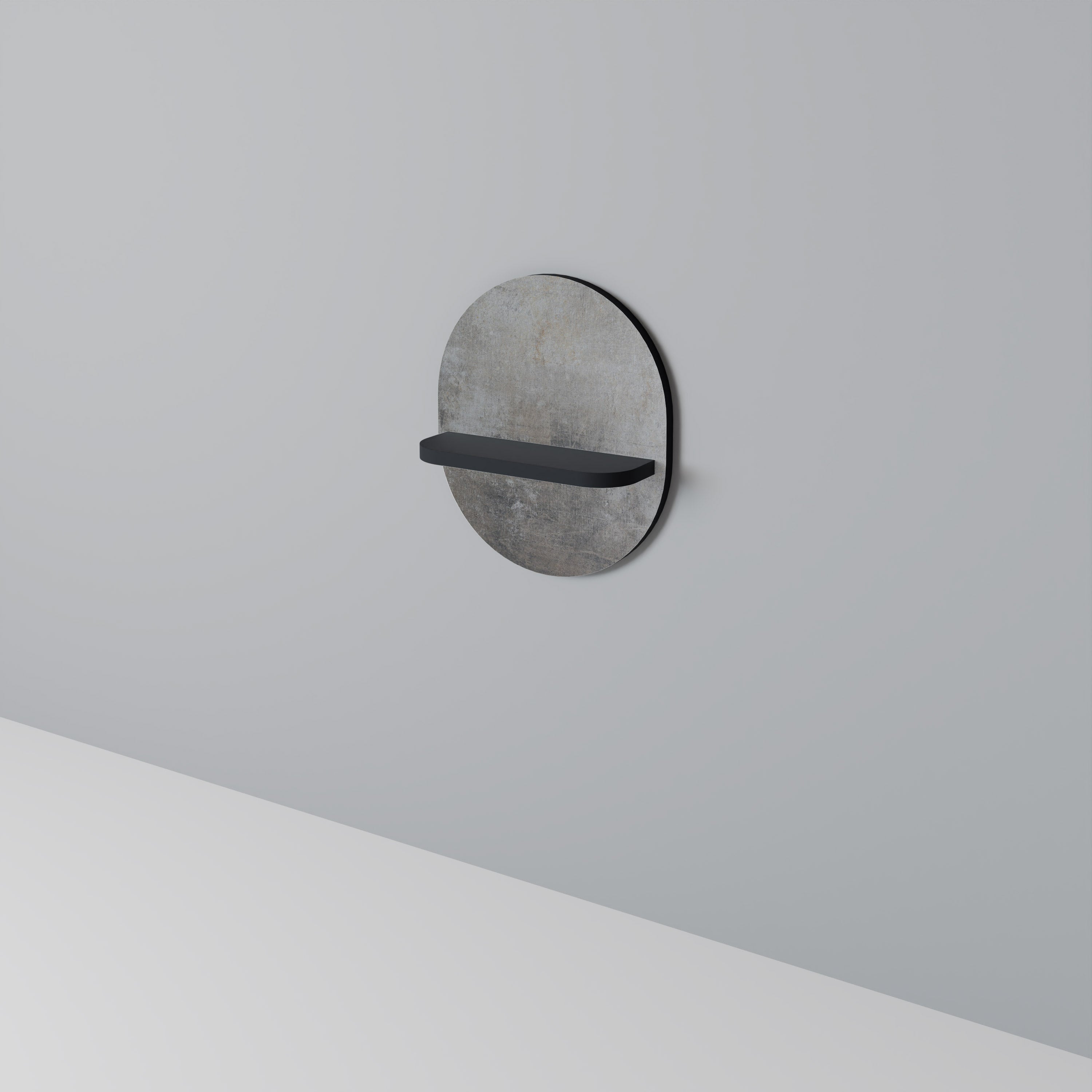 Étagère d'art ovale en béton avec finition noire