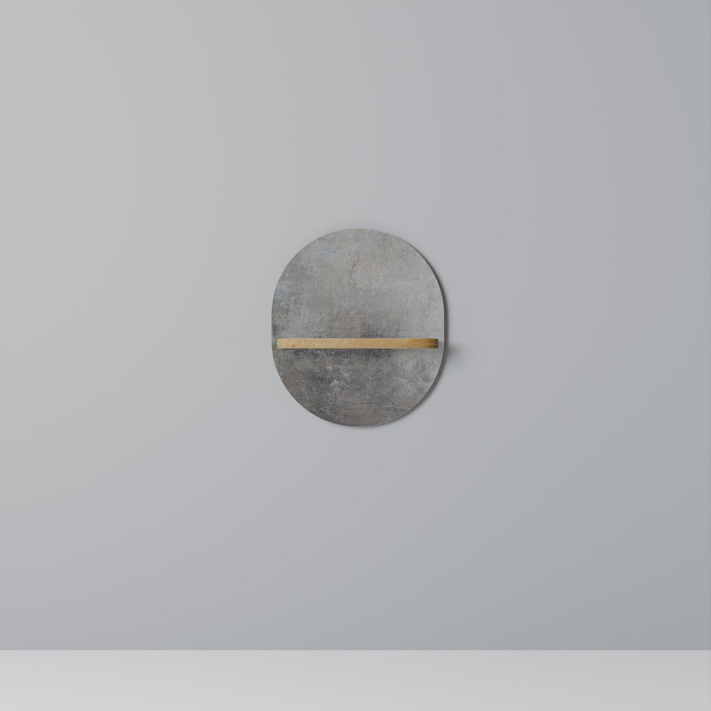 Étagère d'art ovale en béton effet chêne