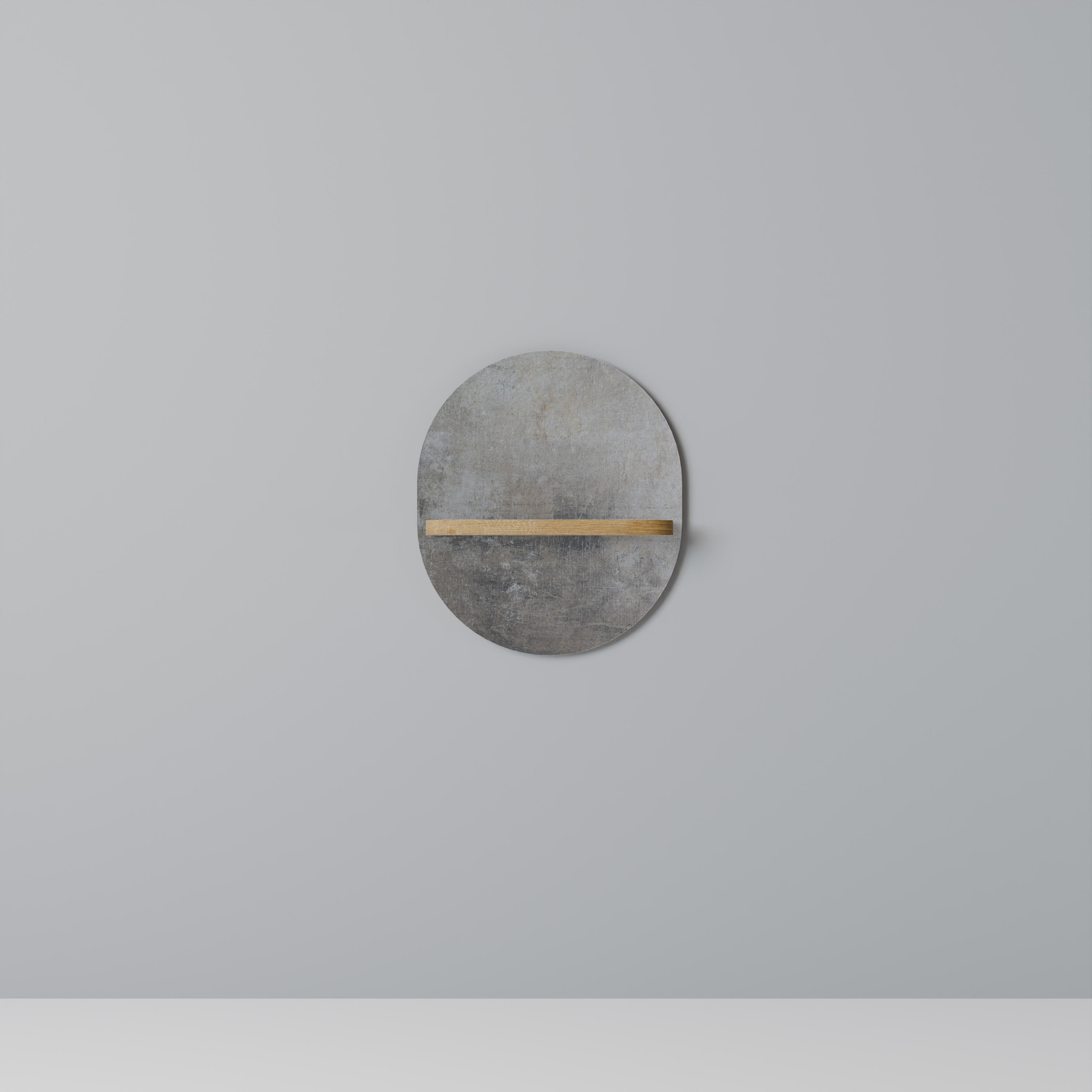 Étagère d'art ovale en béton effet chêne