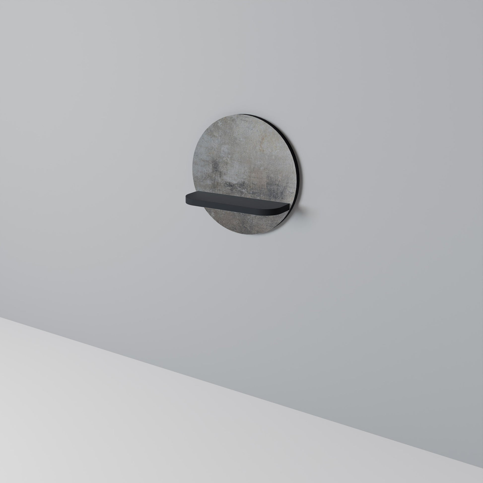 Étagère d'art ronde en béton avec finition noire