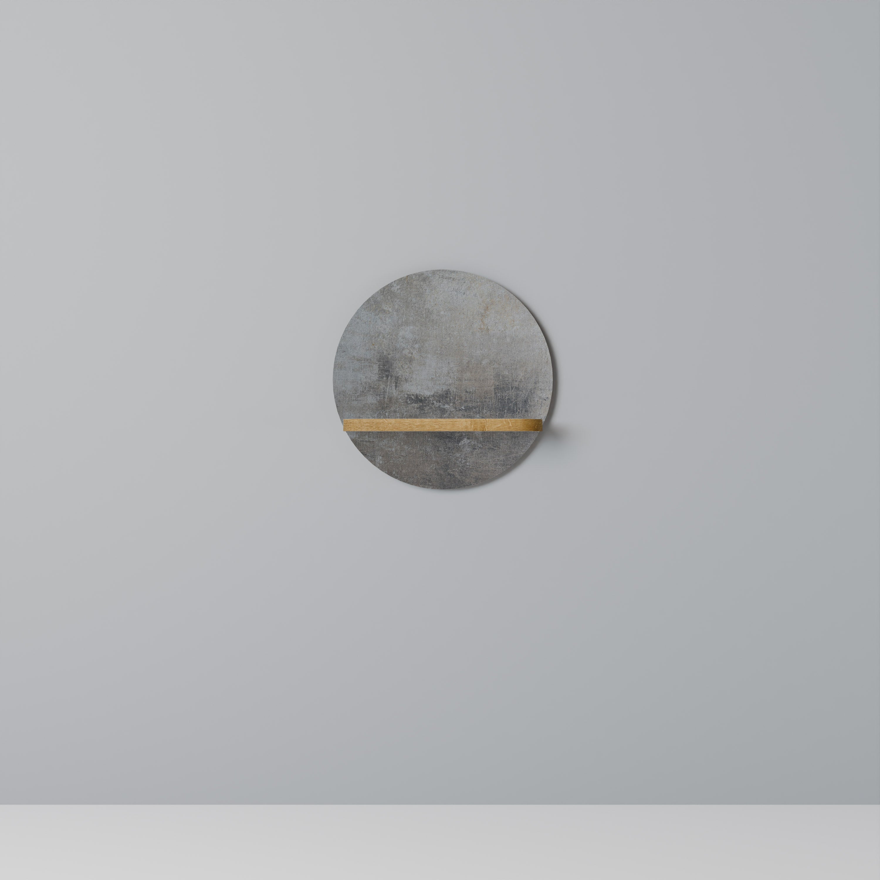 Étagère d'art ronde en béton effet chêne