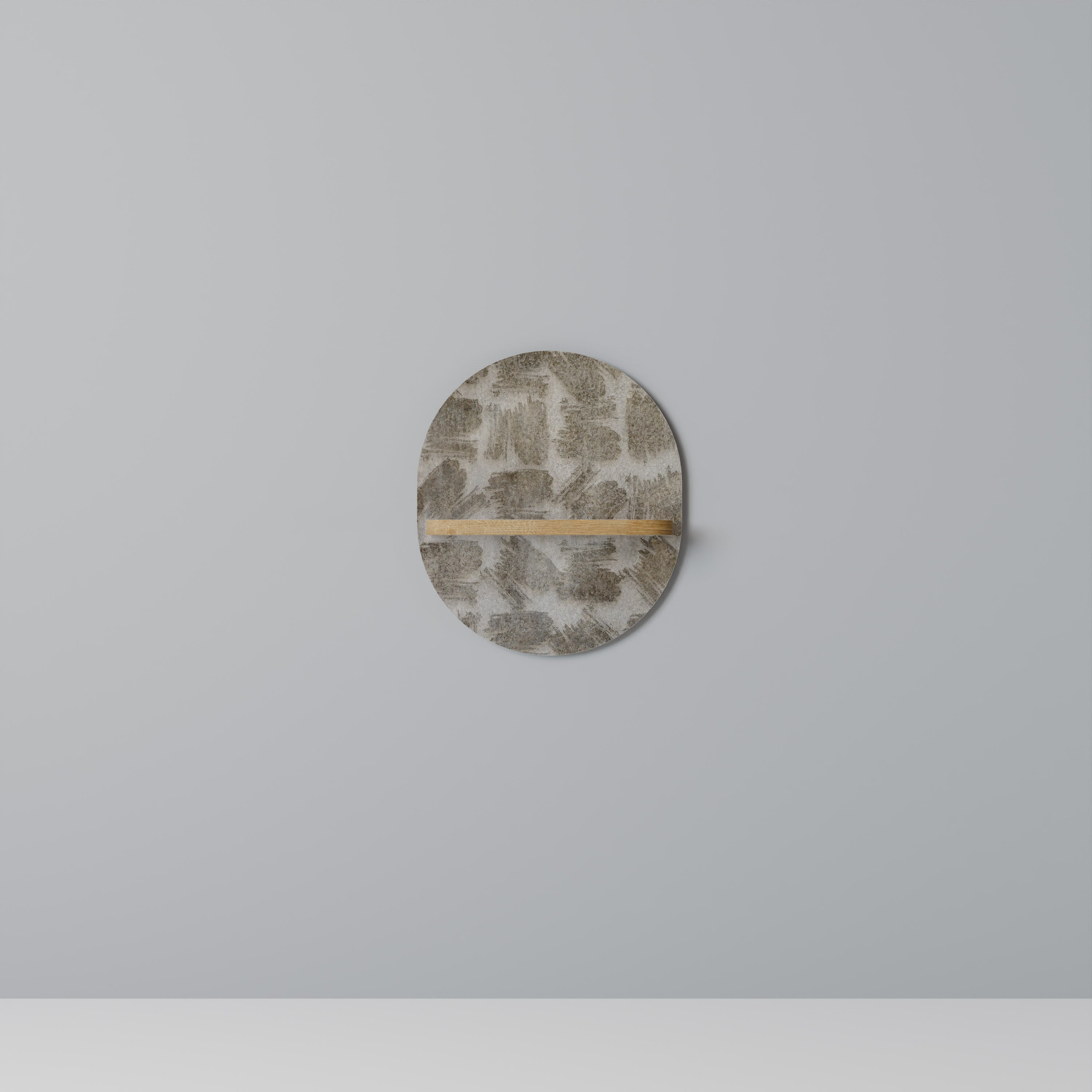 Étagère d'art ovale légèrement floue effet chêne