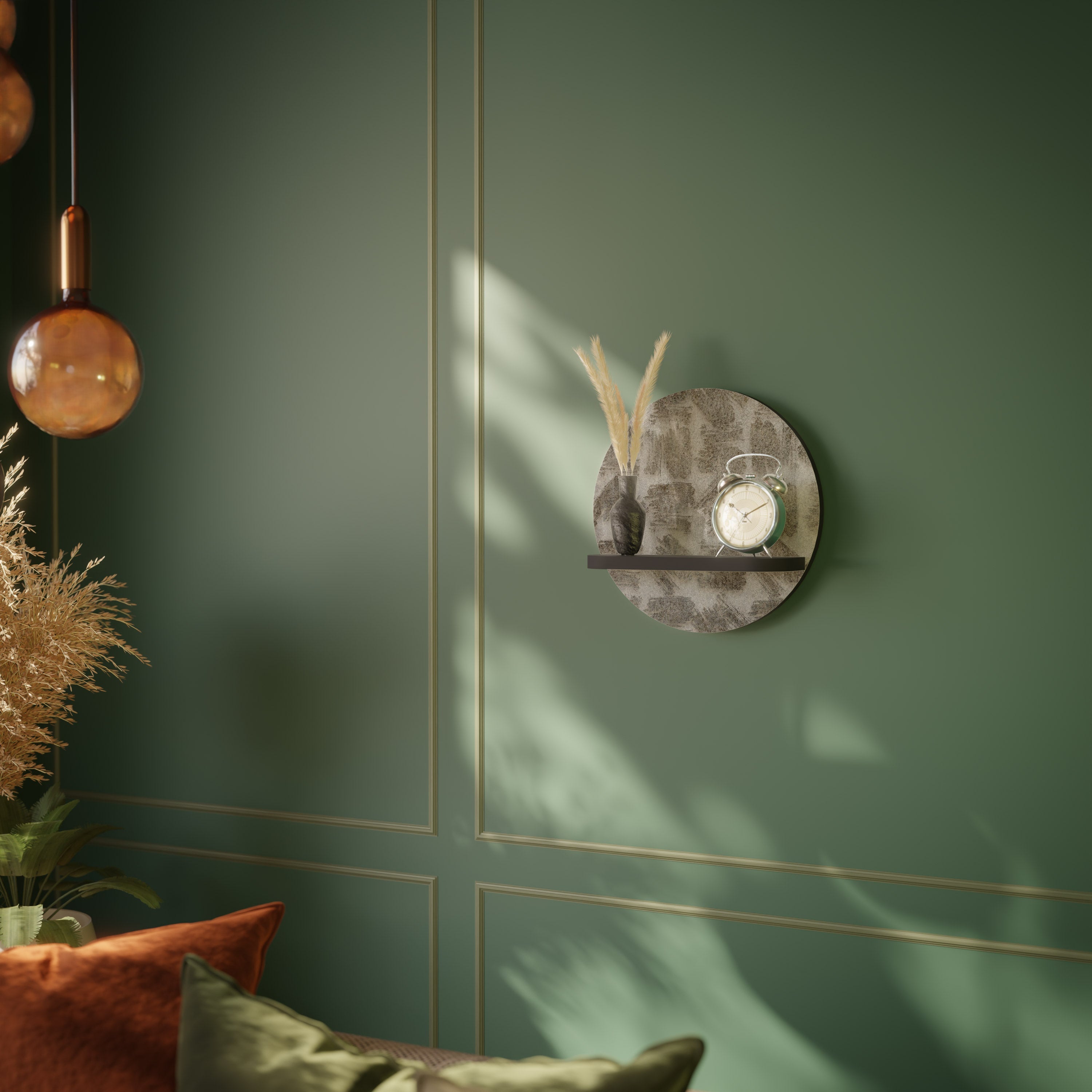 Étagère d'art ronde légèrement floue en finition noire