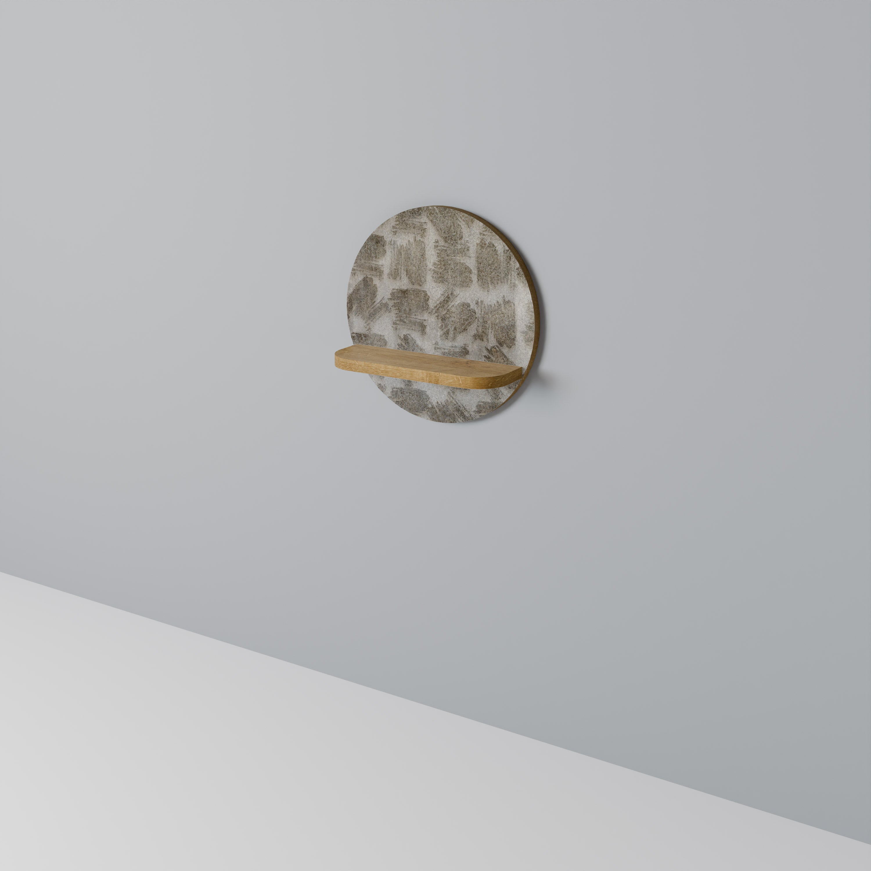 Étagère d'art ronde légèrement floue effet chêne