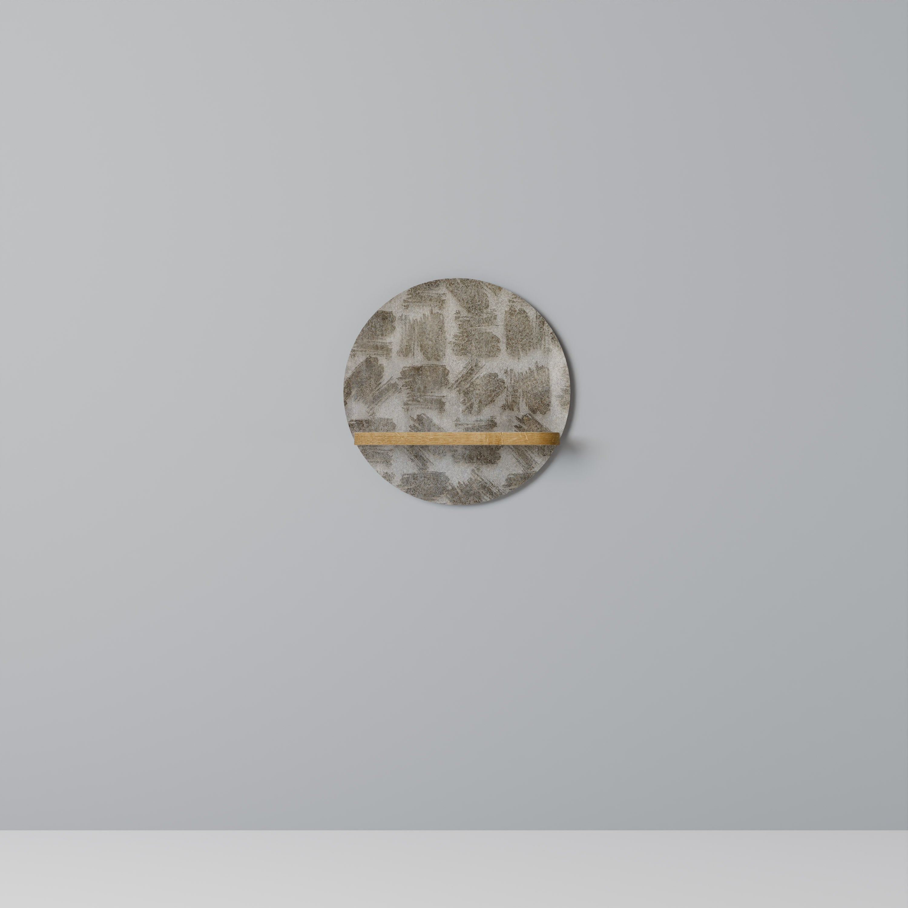 Étagère d'art ronde légèrement floue effet chêne