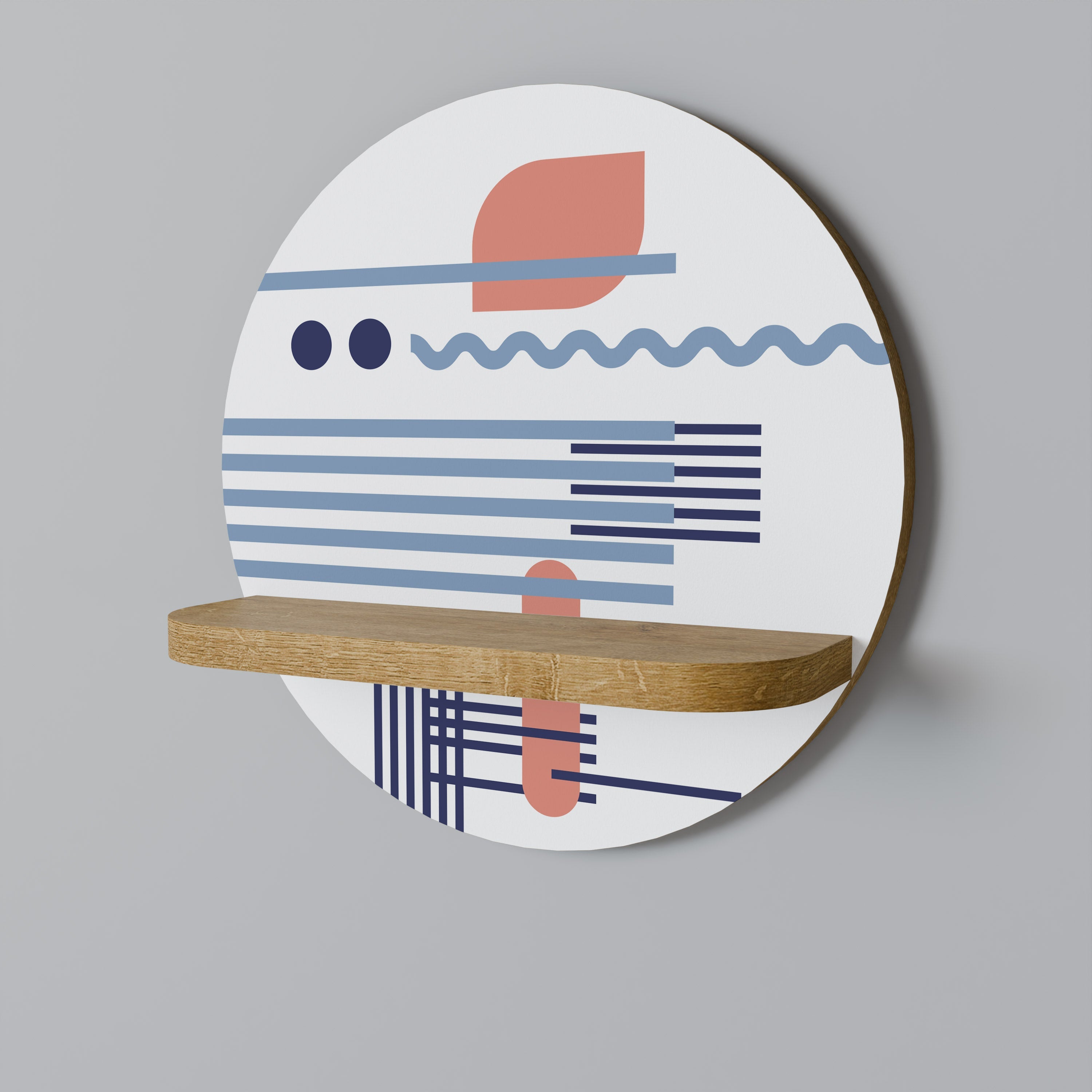 Étagère d'art ronde VIBRANT VERSE effet chêne