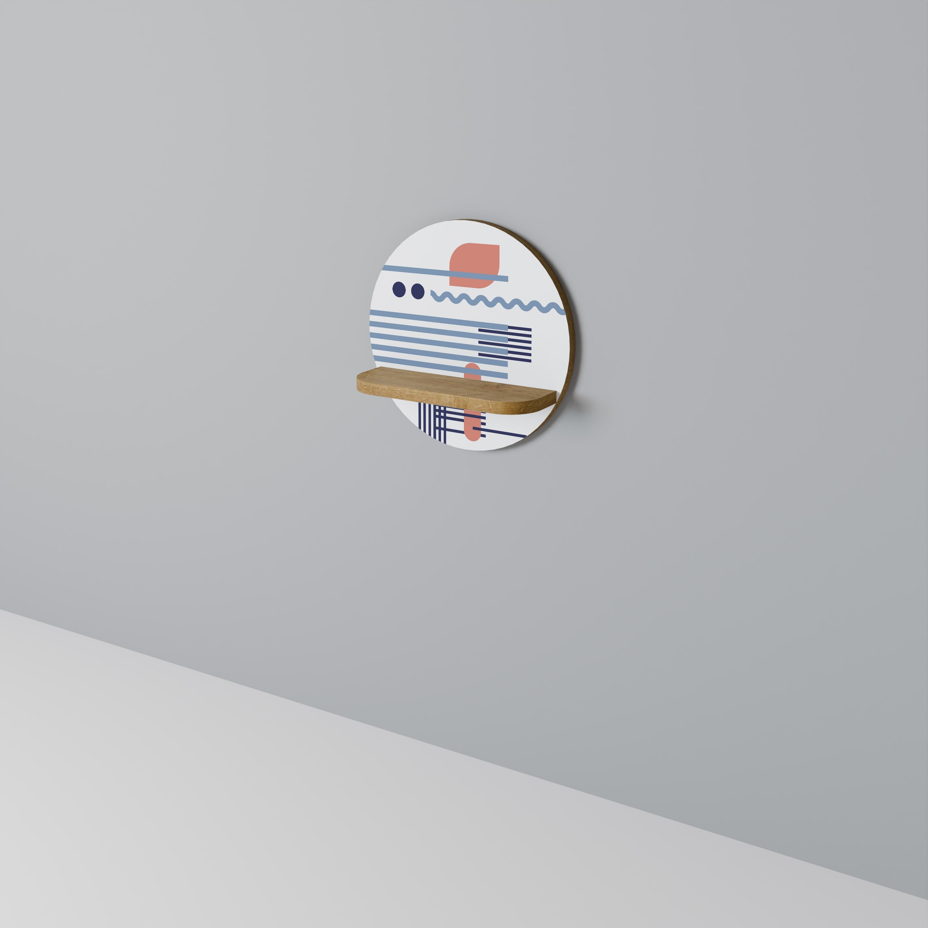 Étagère d'art ronde VIBRANT VERSE effet chêne