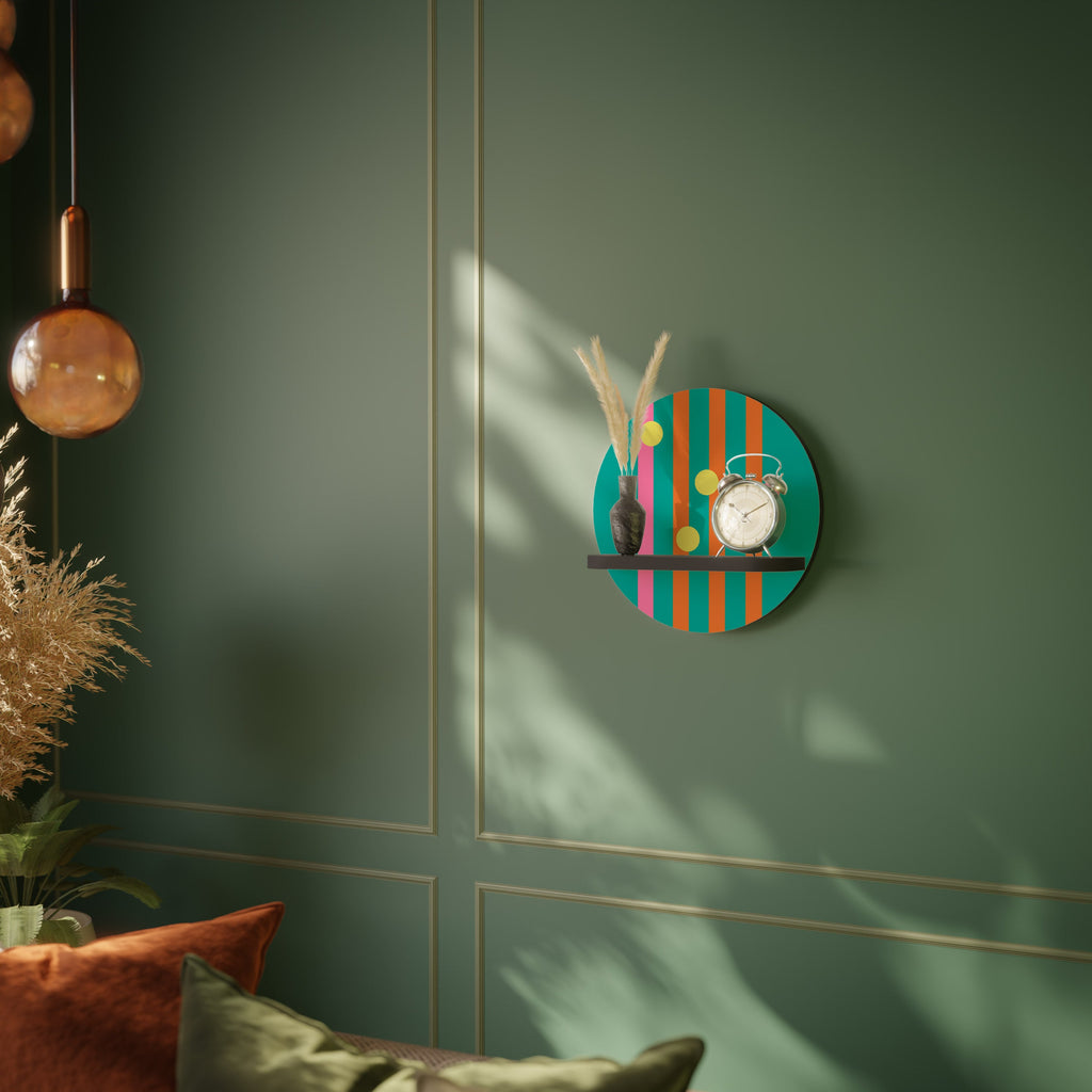 SOMEWHERE IN BETWEEN Round Art Shelf In Black Finish